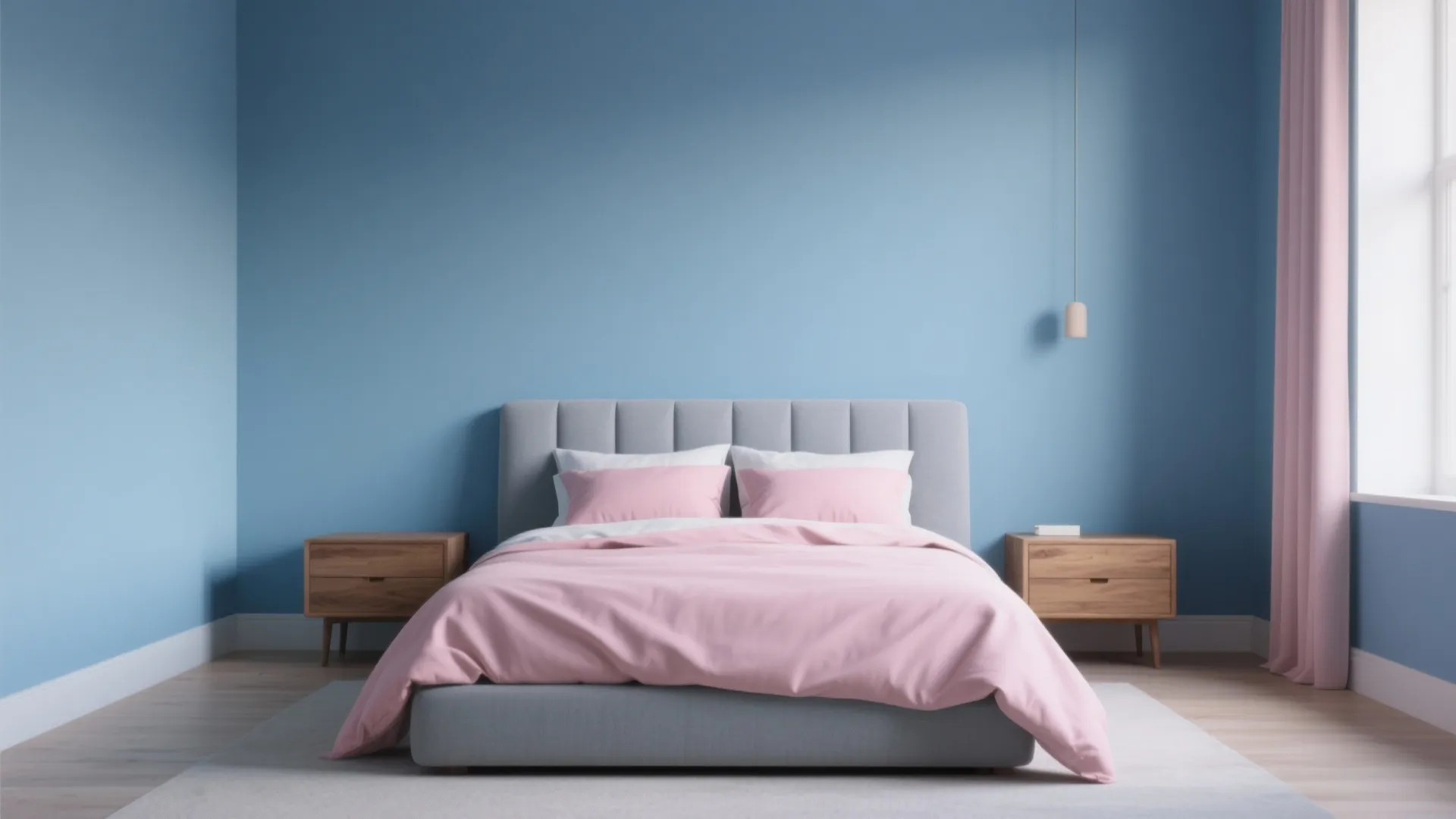 Sky blue + blush pink + soft gray (serene bedroom blend)