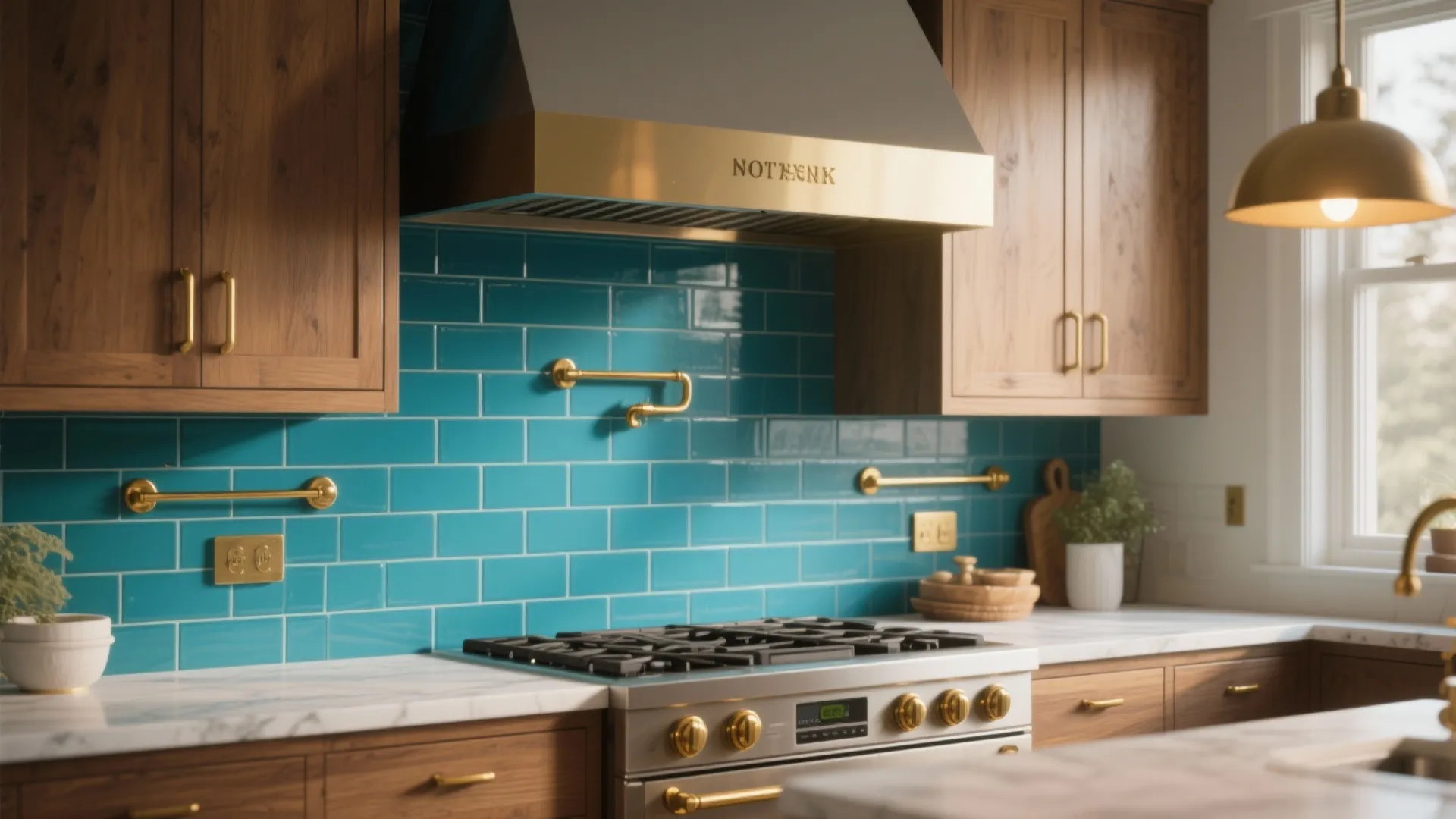 4. Blue and Brass Contrast for Warmth