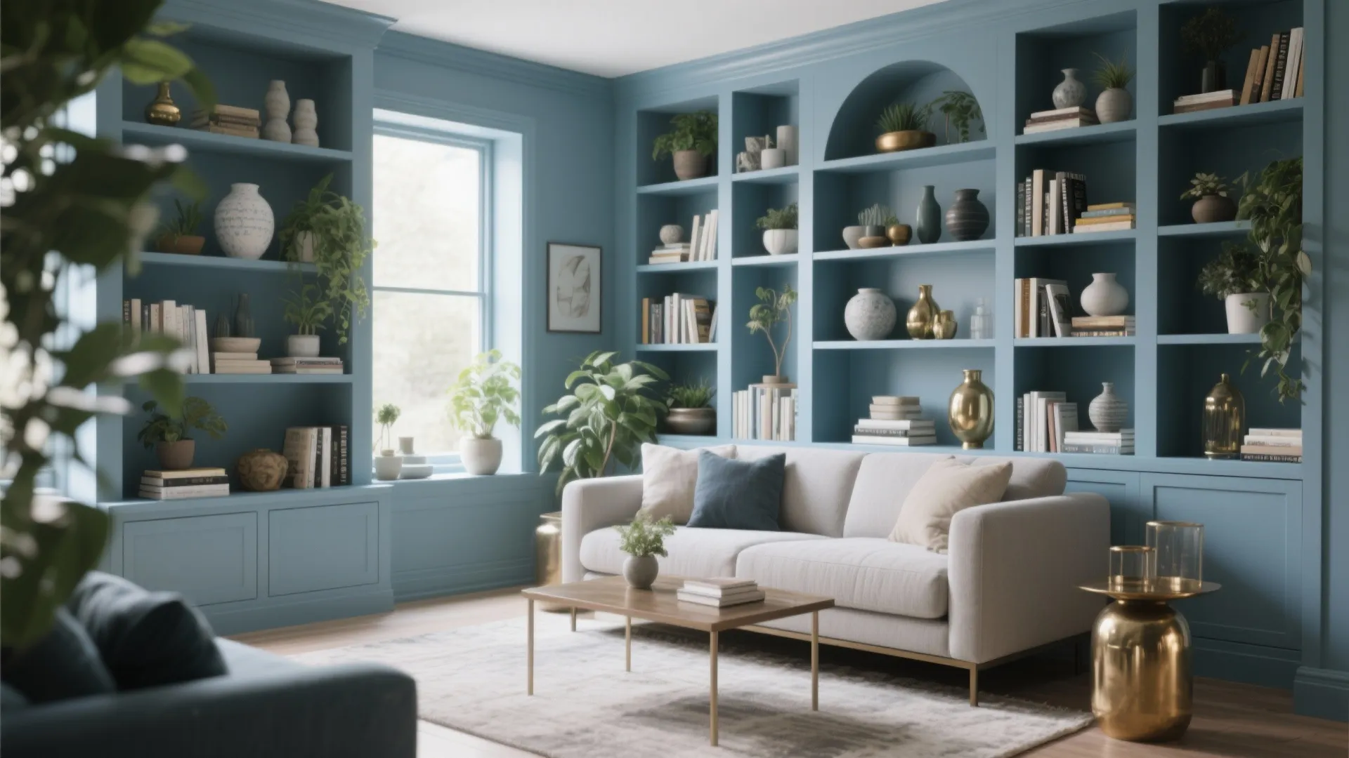 7. Blue Built-in Shelving