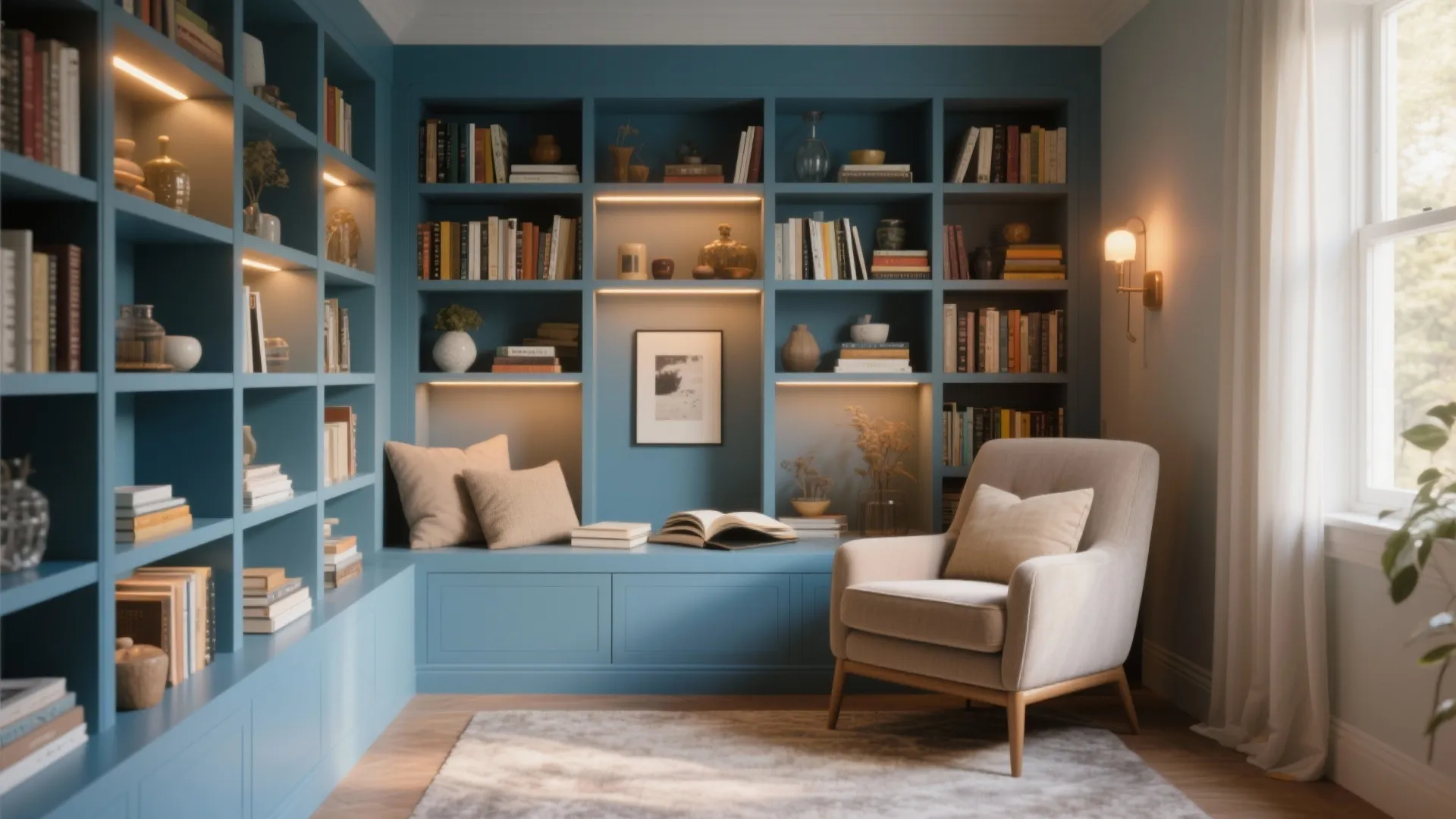 6. Blue Built-in Shelving
