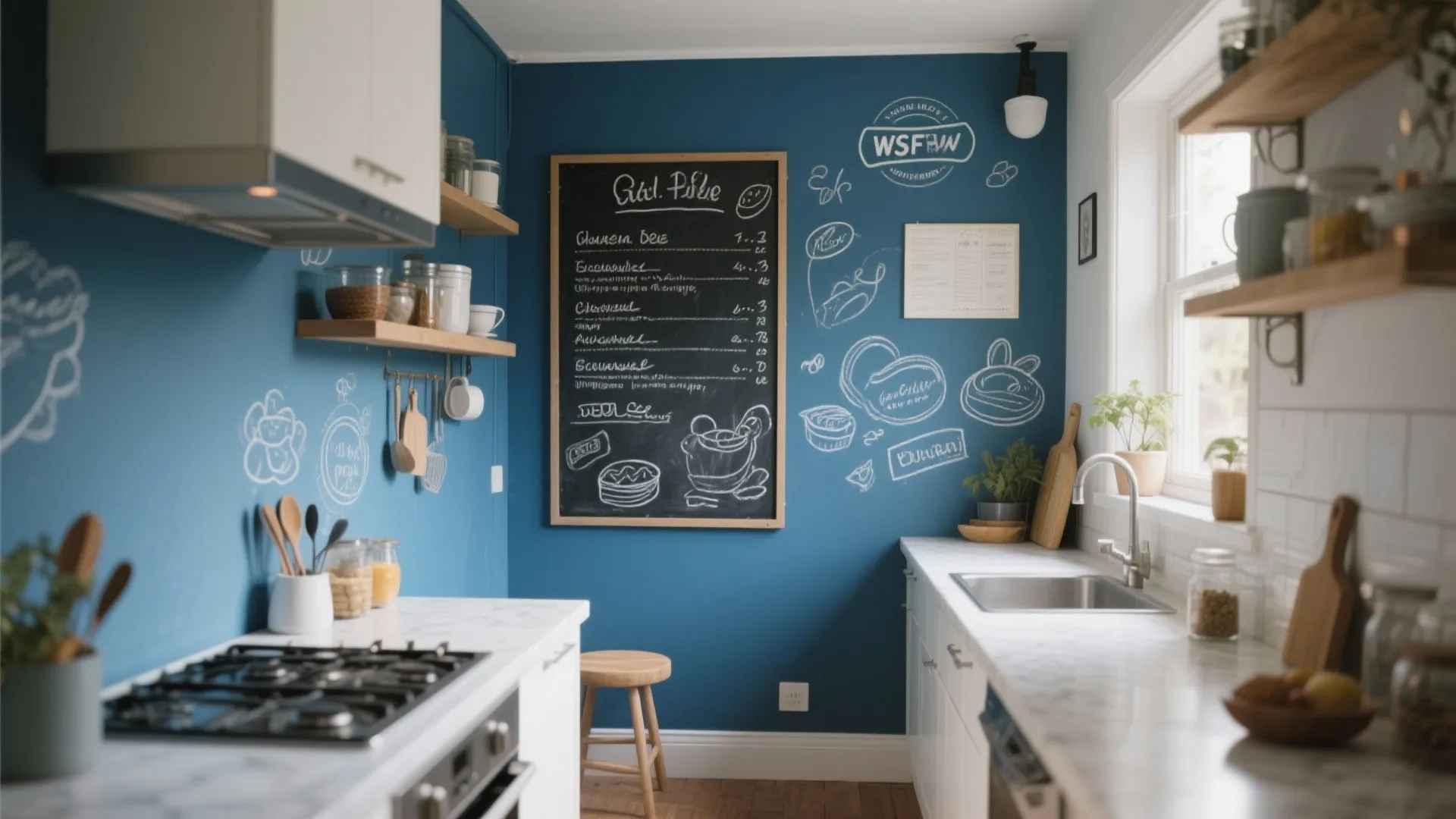 5. Deep Blue Chalkboard Wall