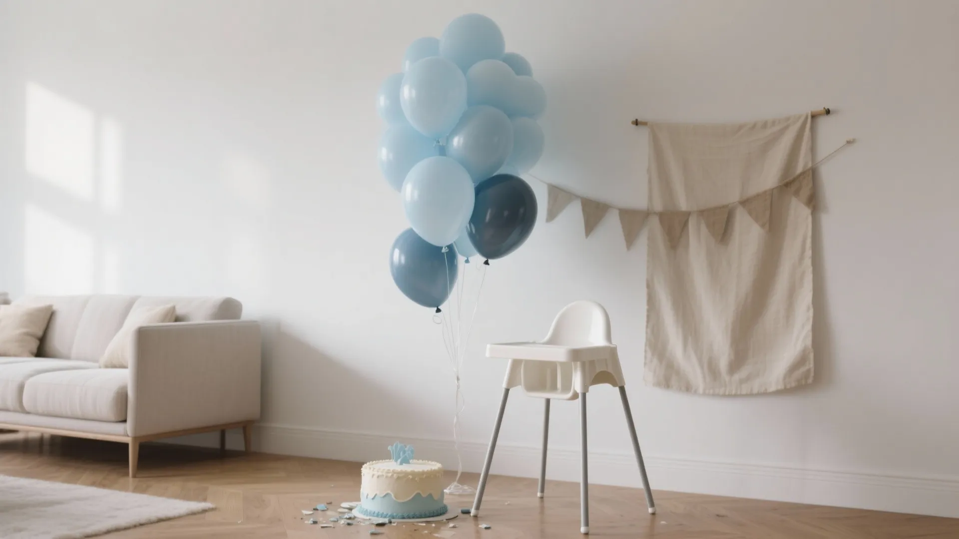 Soft-Blue Balloon Cloud + Highchair Focus