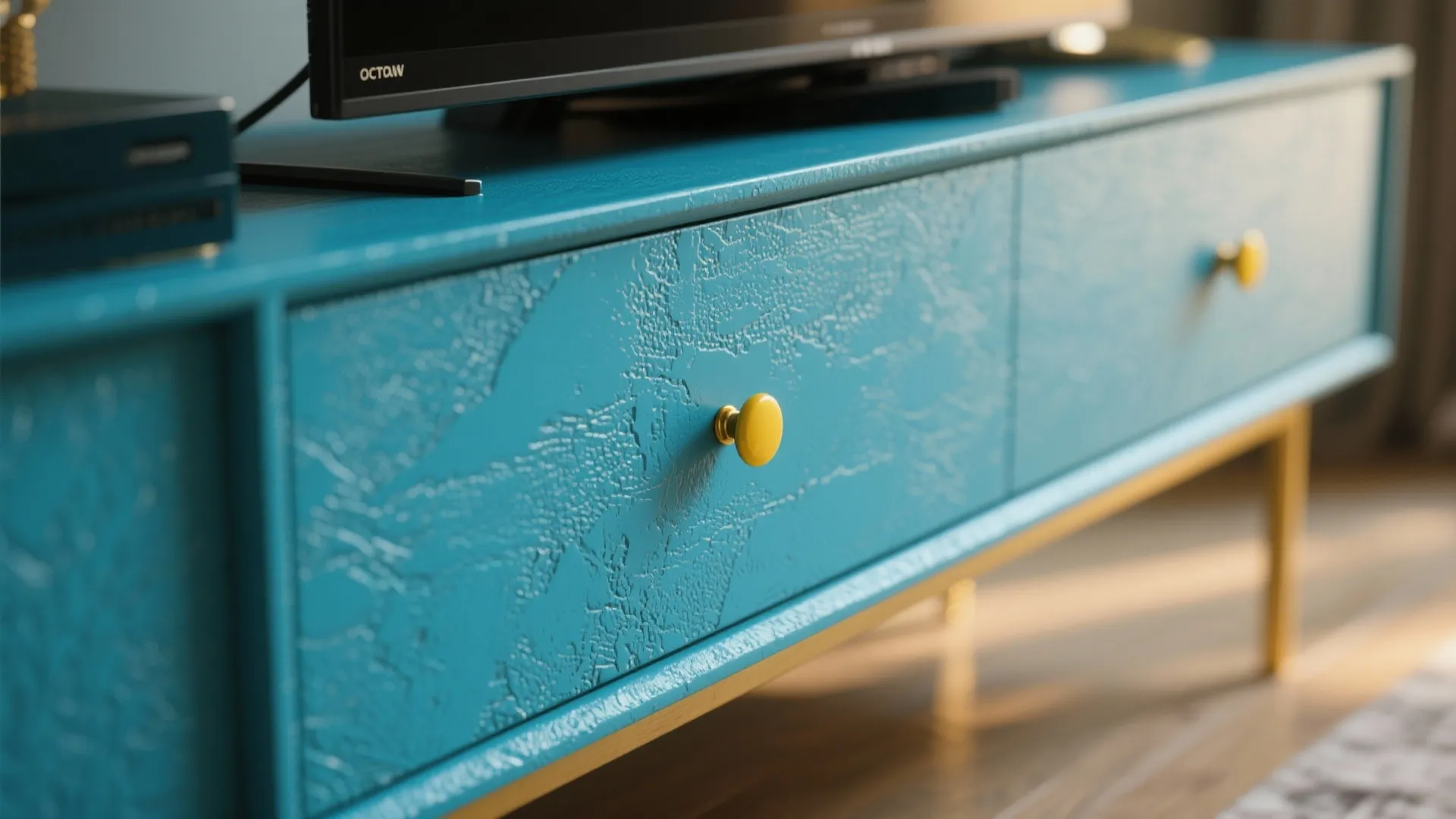 3. Two-Tone Furniture: Blue Base, Yellow Details