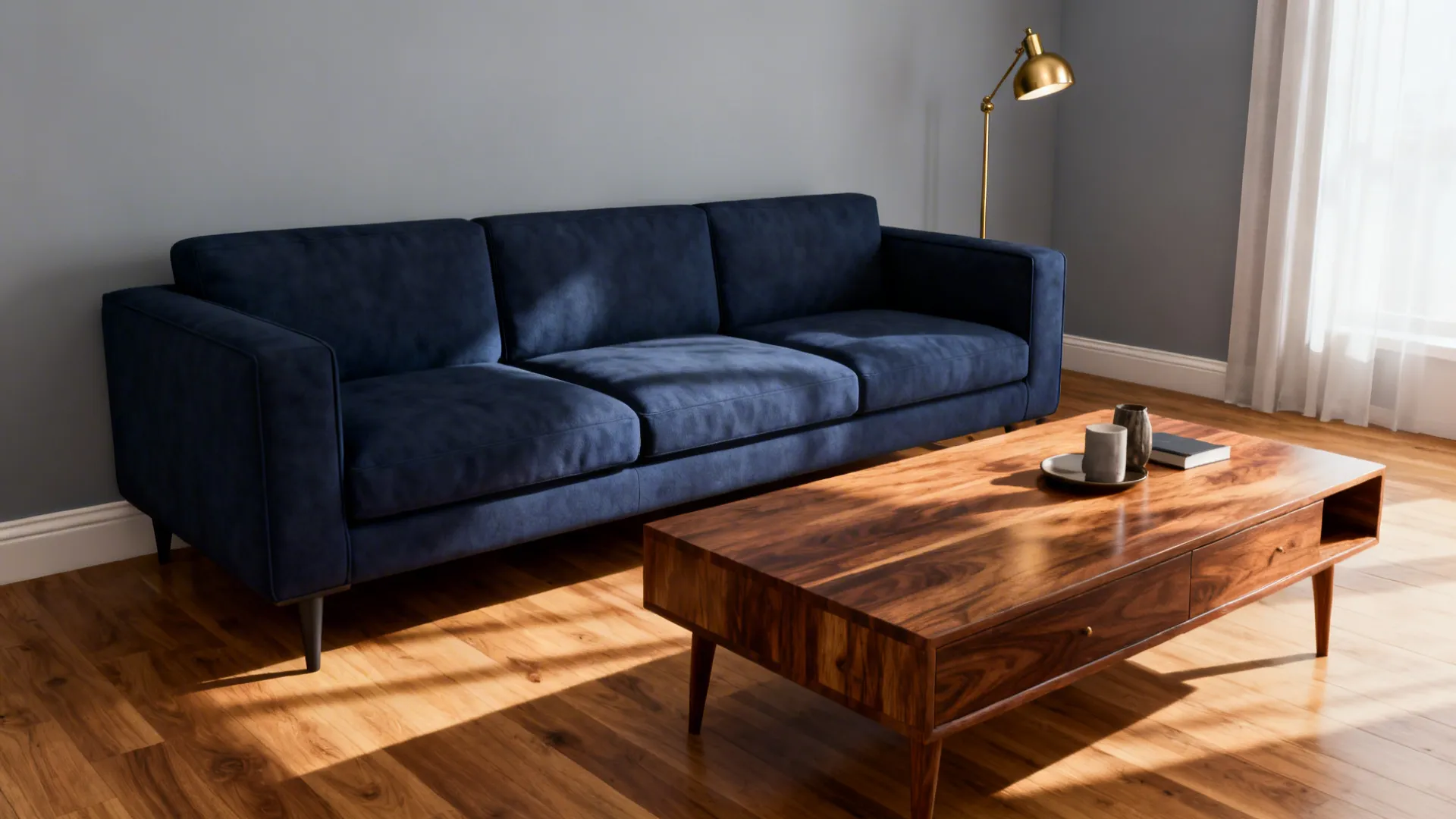 1. Light walls and warm wood contrast