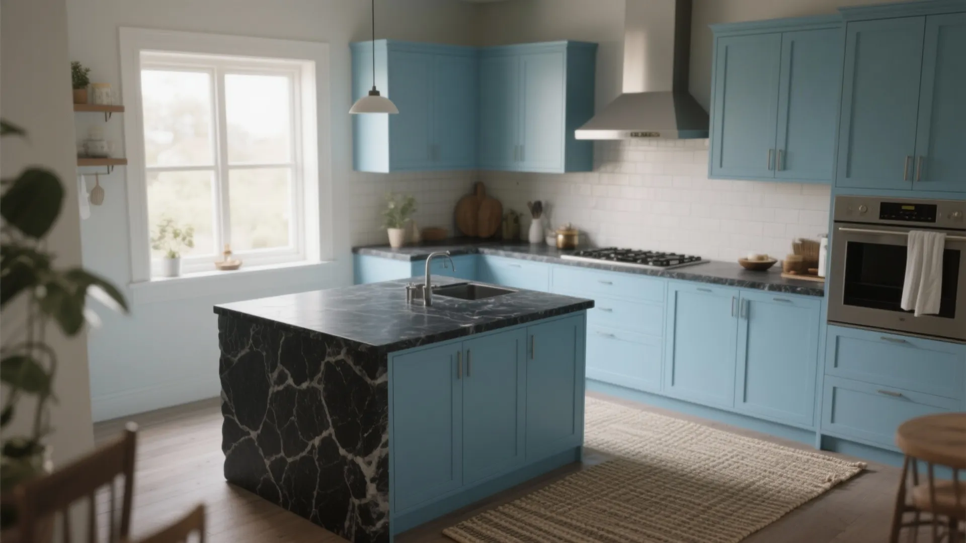 3. Create contrast with dark countertops