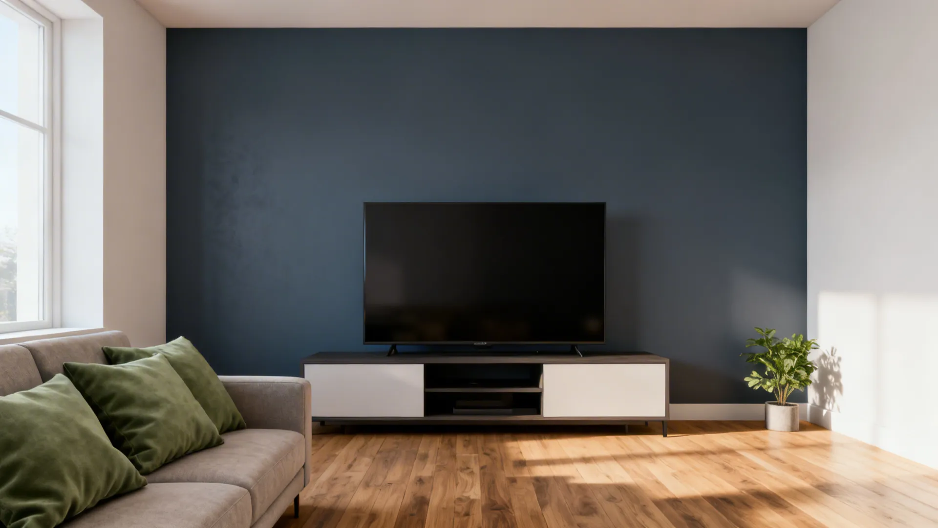 2. Blue Feature Wall with Sage Accents