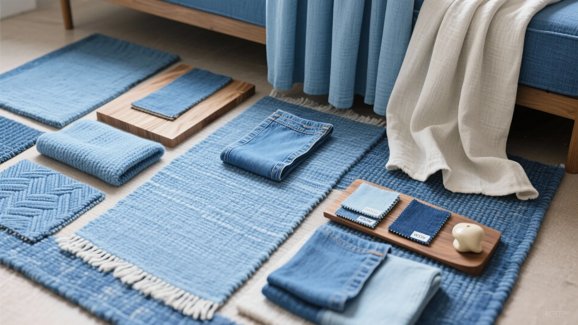 Monochrome Blues with Texture (Rugs, Linen, Denim)