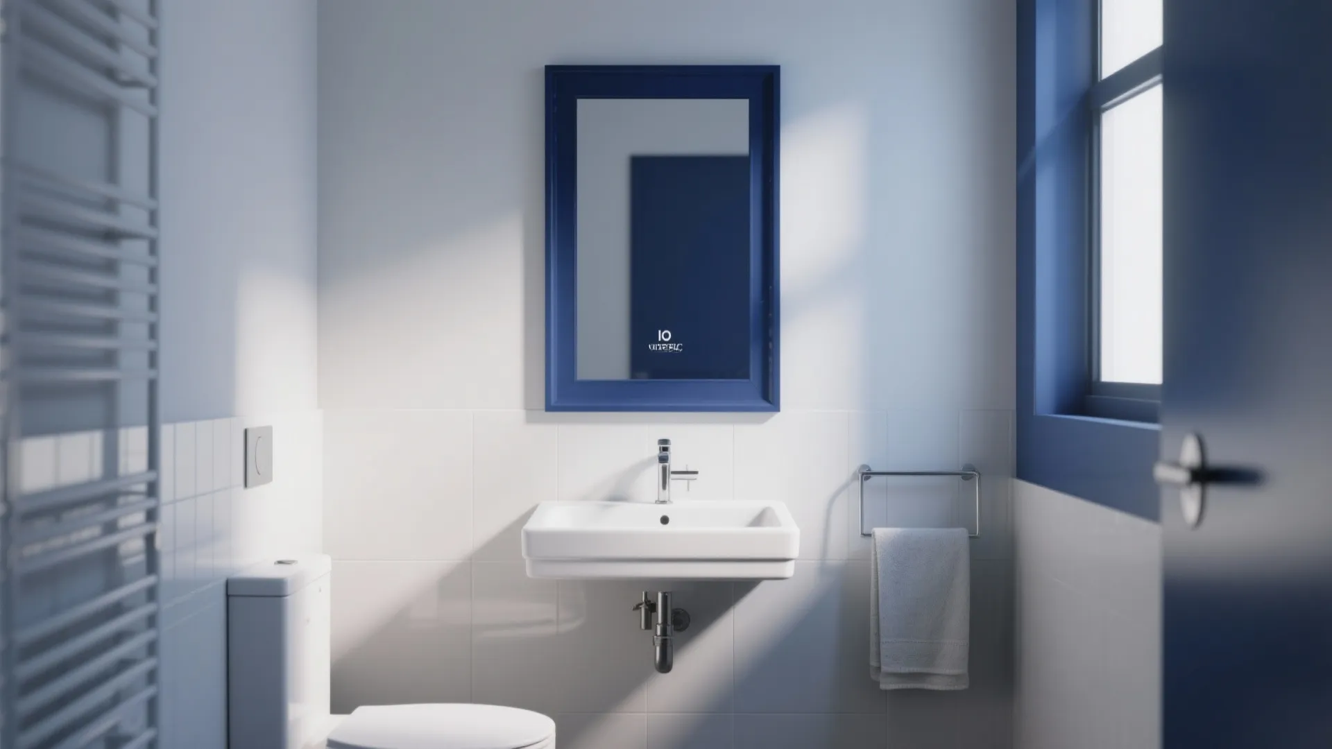 9. Blue-Framed Mirrors