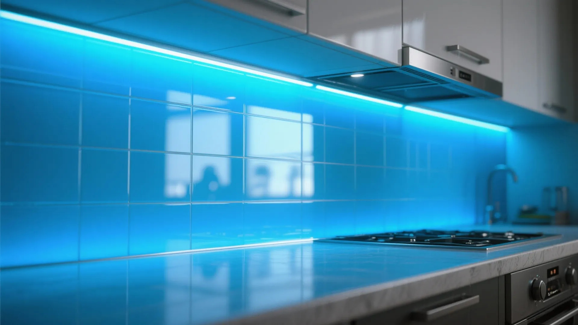 4. Blue Glass Backsplash for Light Play