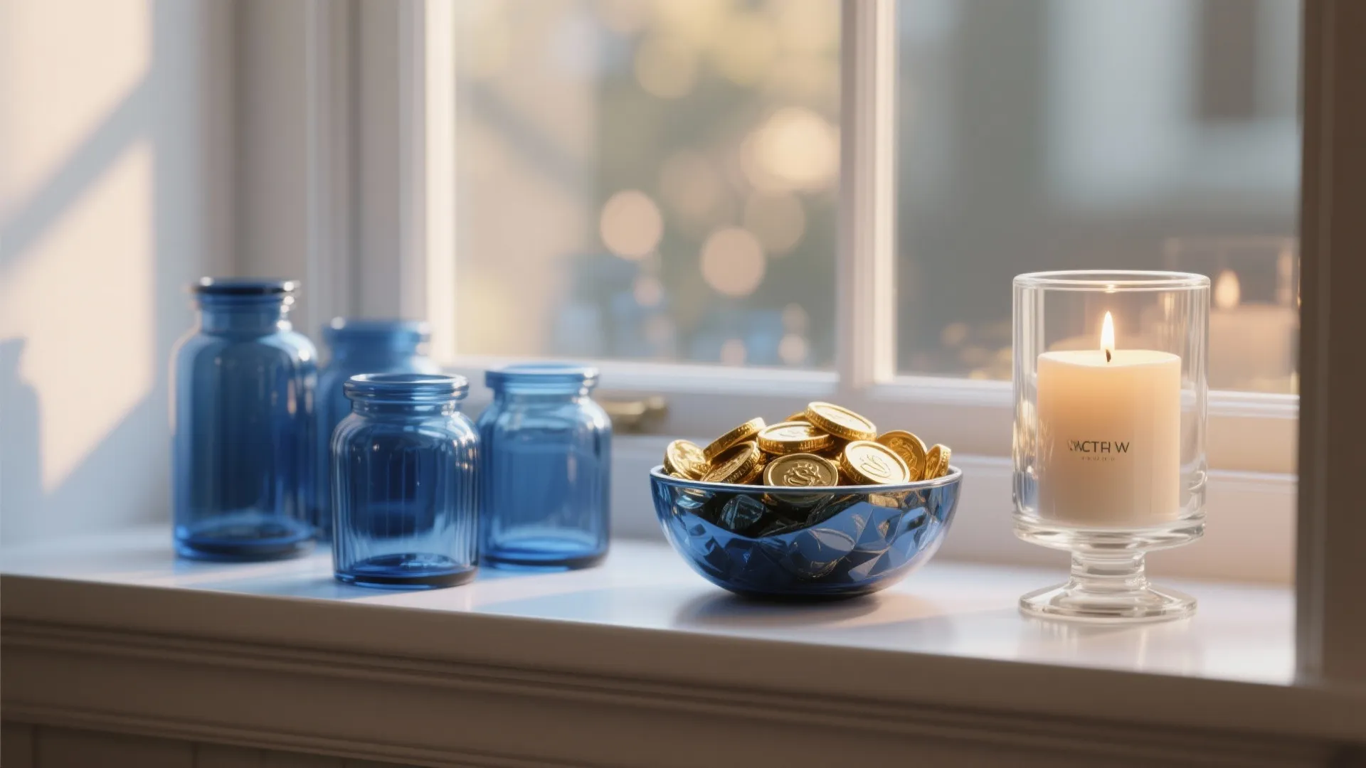 3. Clustered Glass and Blue Accents