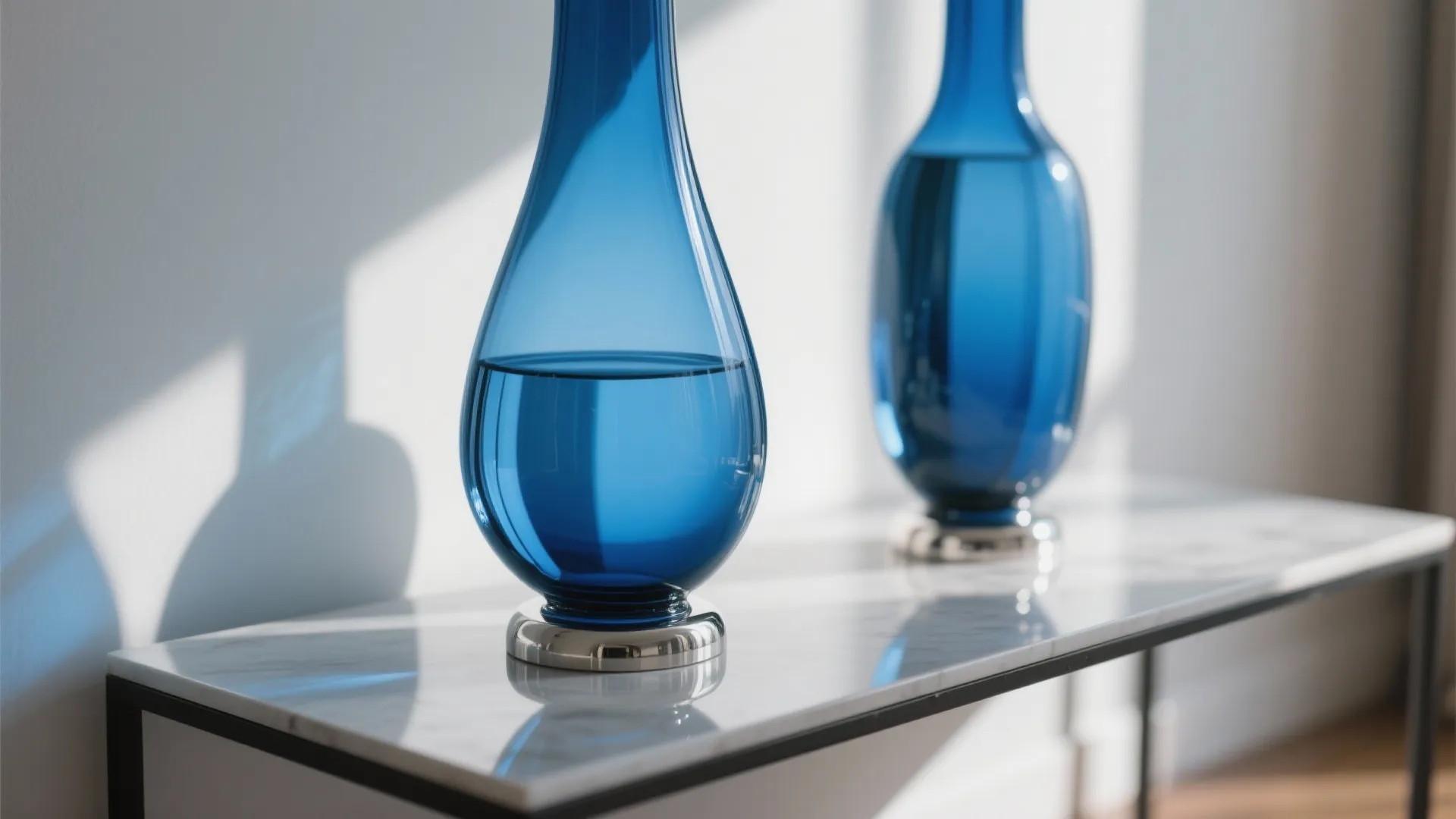 6. Blue Glass Vases with Silver Base