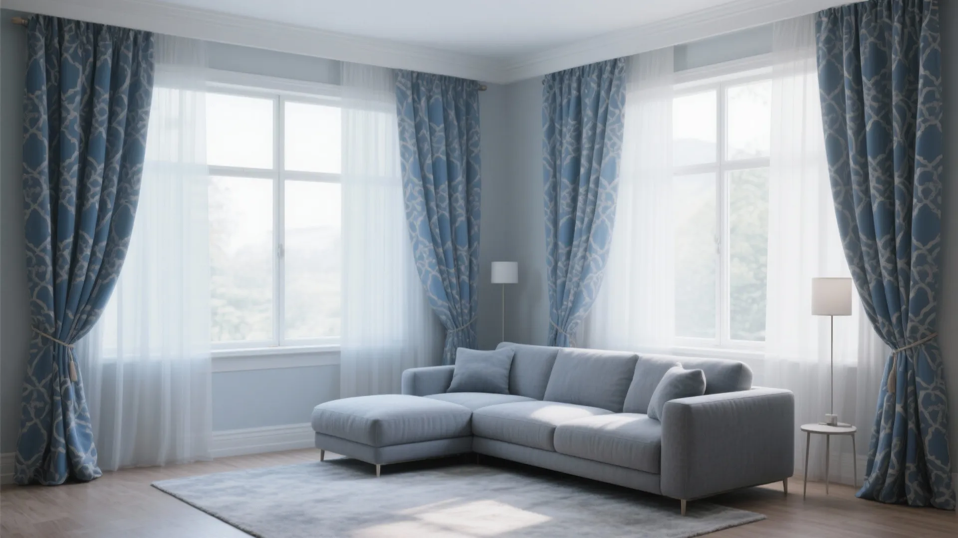 10. Blue and Grey Patterned Curtains