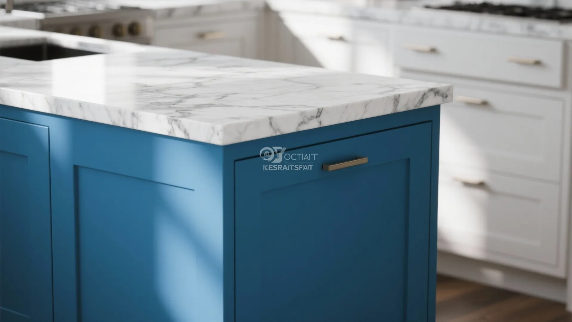 4. Two-Tone Materials — Blue Island, Marble Counters