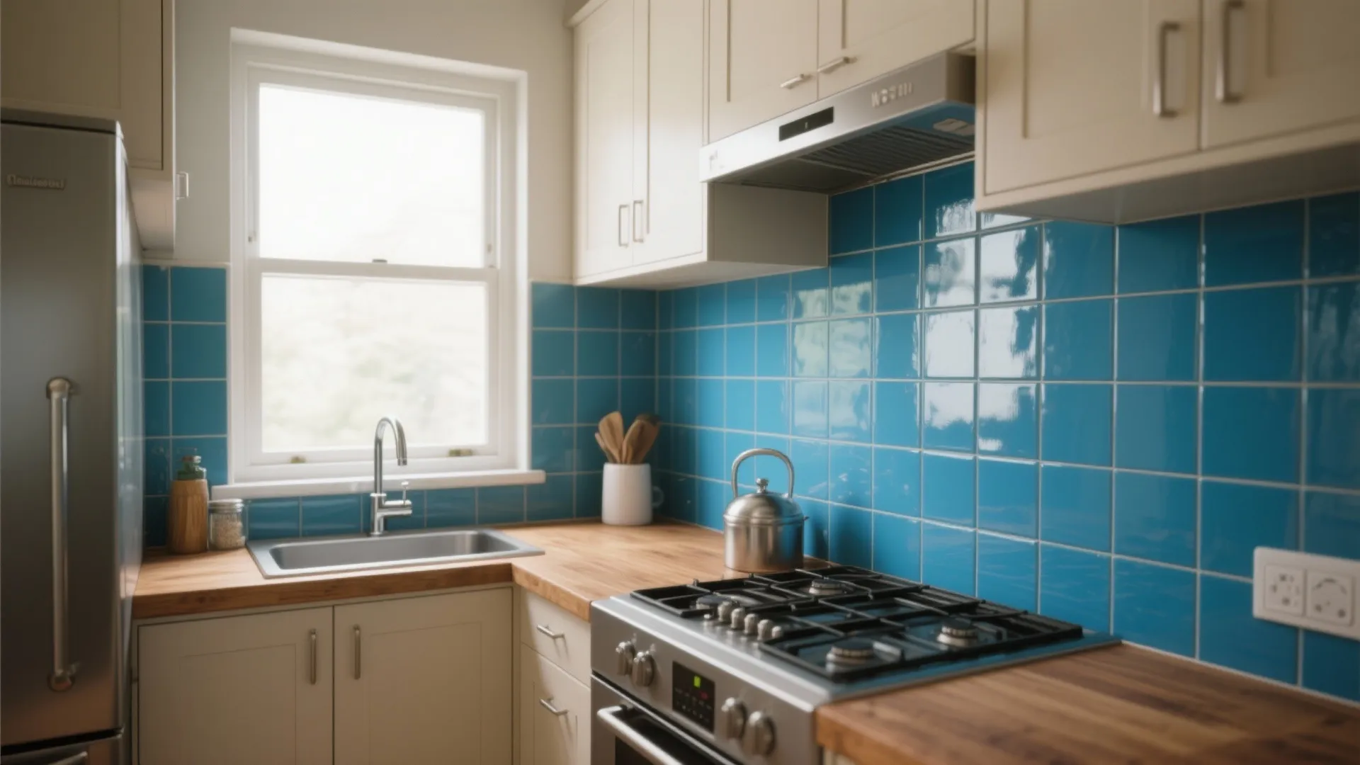 4. Blue tile or painted backsplash for kitchen charm