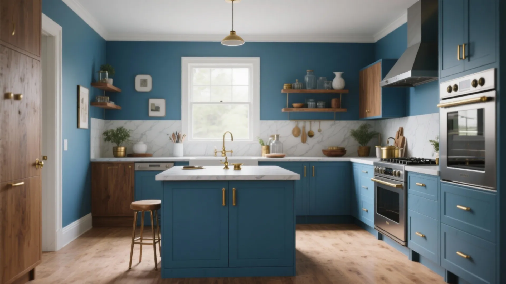Blue kitchen feature wall or island