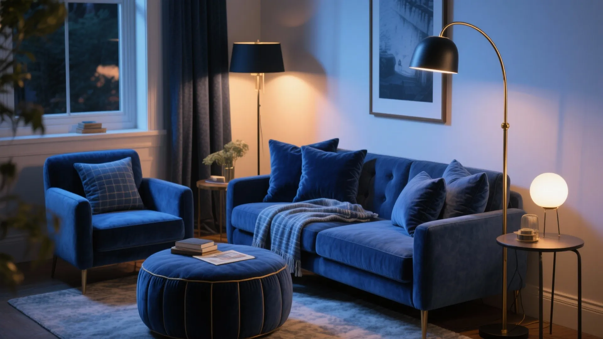 Mood-Lighting with Blue Textiles and Curated Metallics