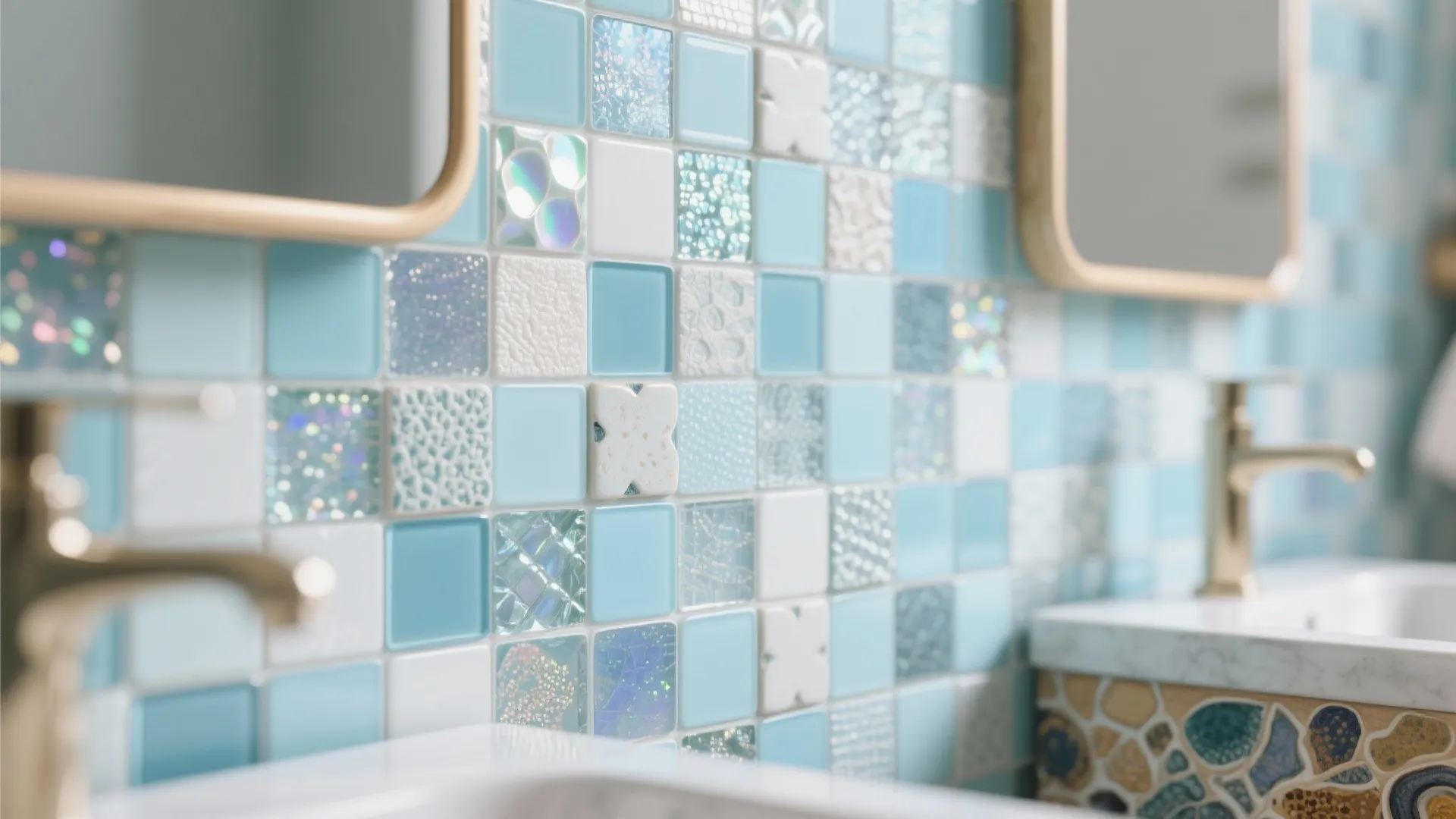 3. Mosaic light blue feature wall