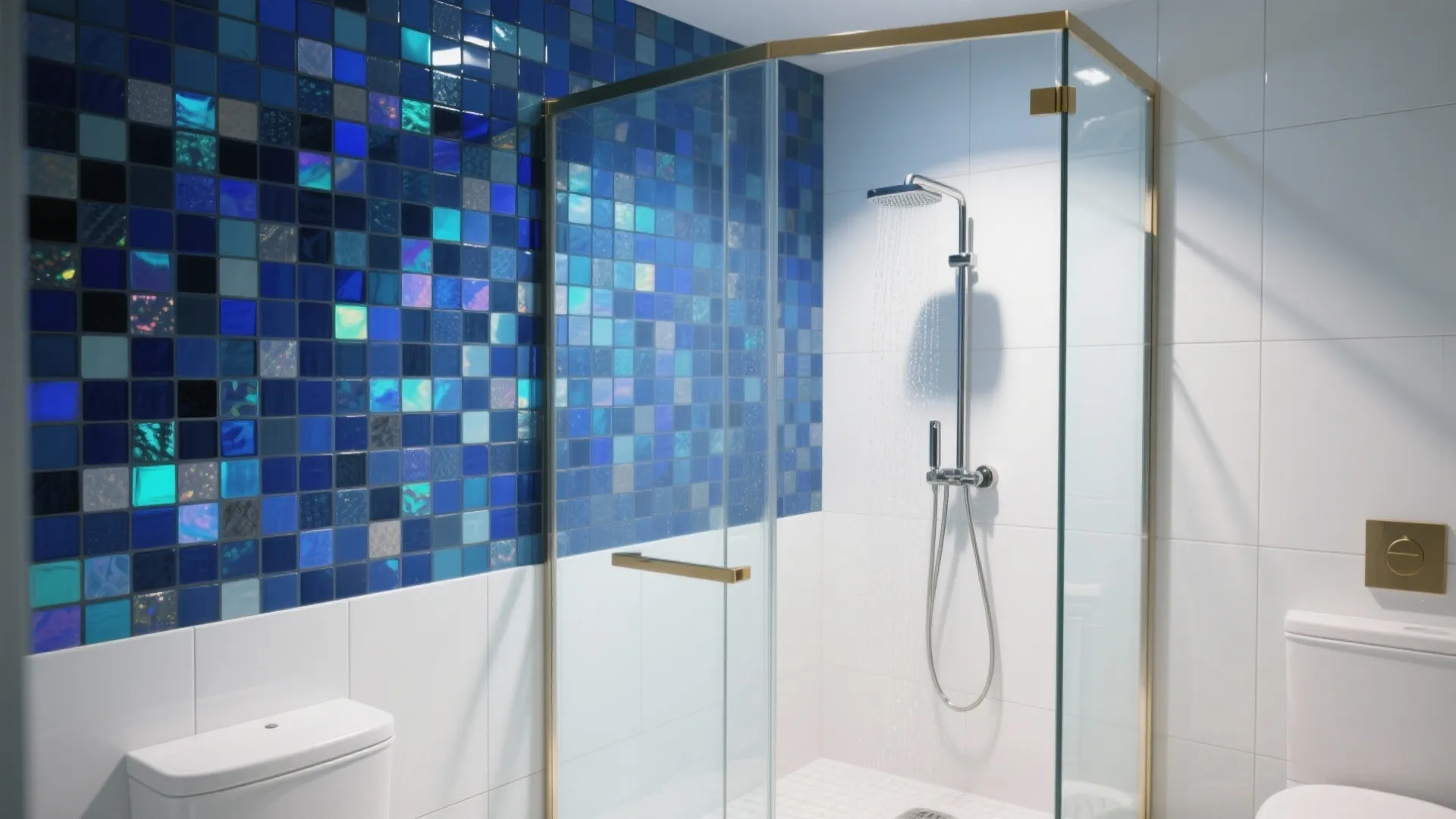 Blue Mosaic Accent Wall in the Shower