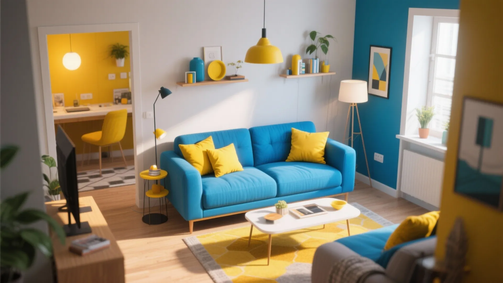 6. Blue and Mustard Yellow Contrast