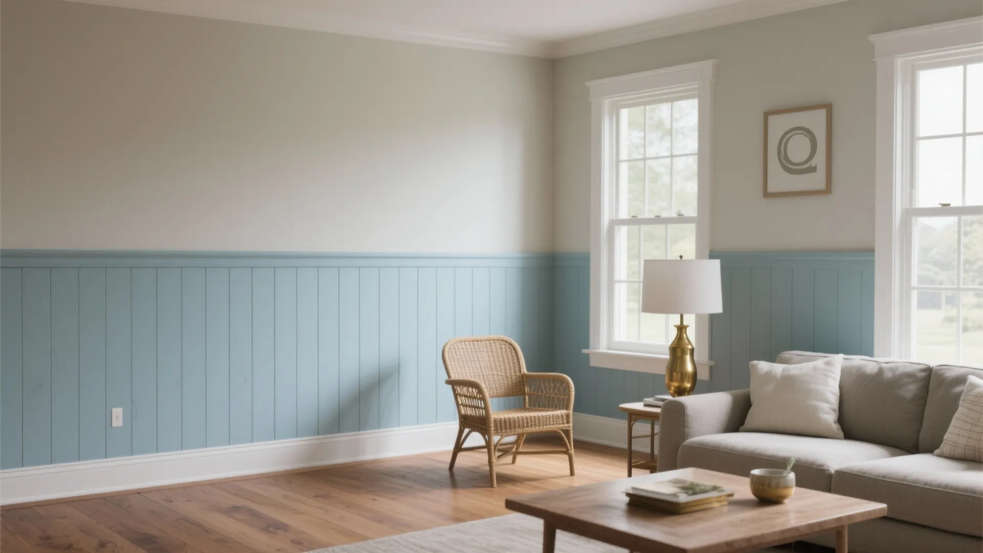 4. Partial Wall Paneling in Blue for Visual Interest