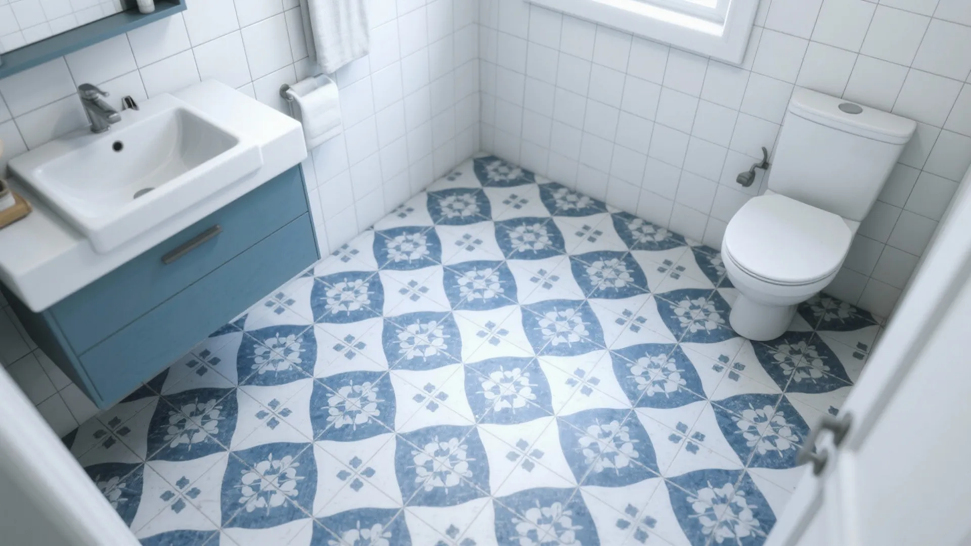 Patterned Blue-and-White Floor Tiles