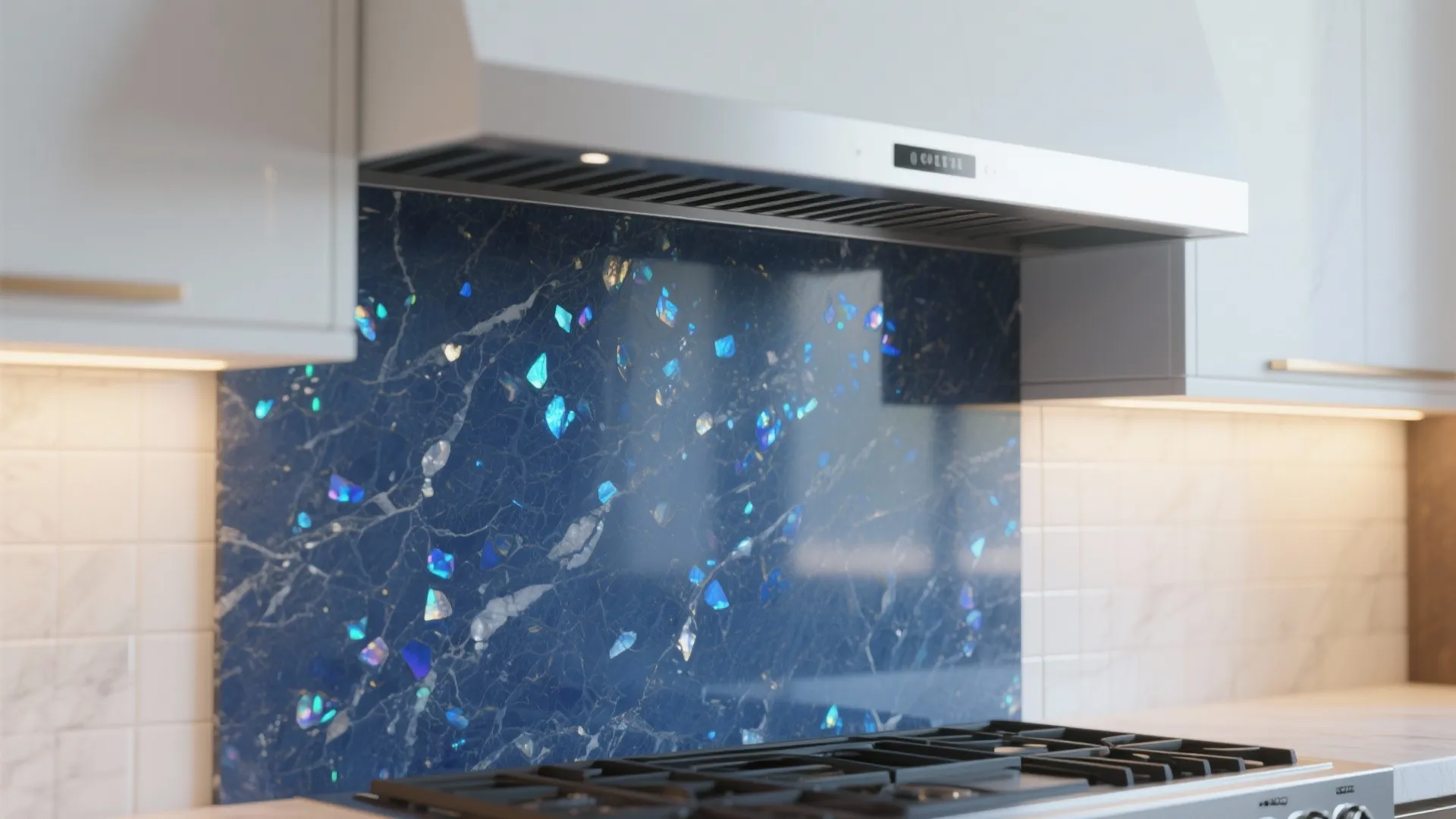 1. Subtle shimmer, full-height backsplash