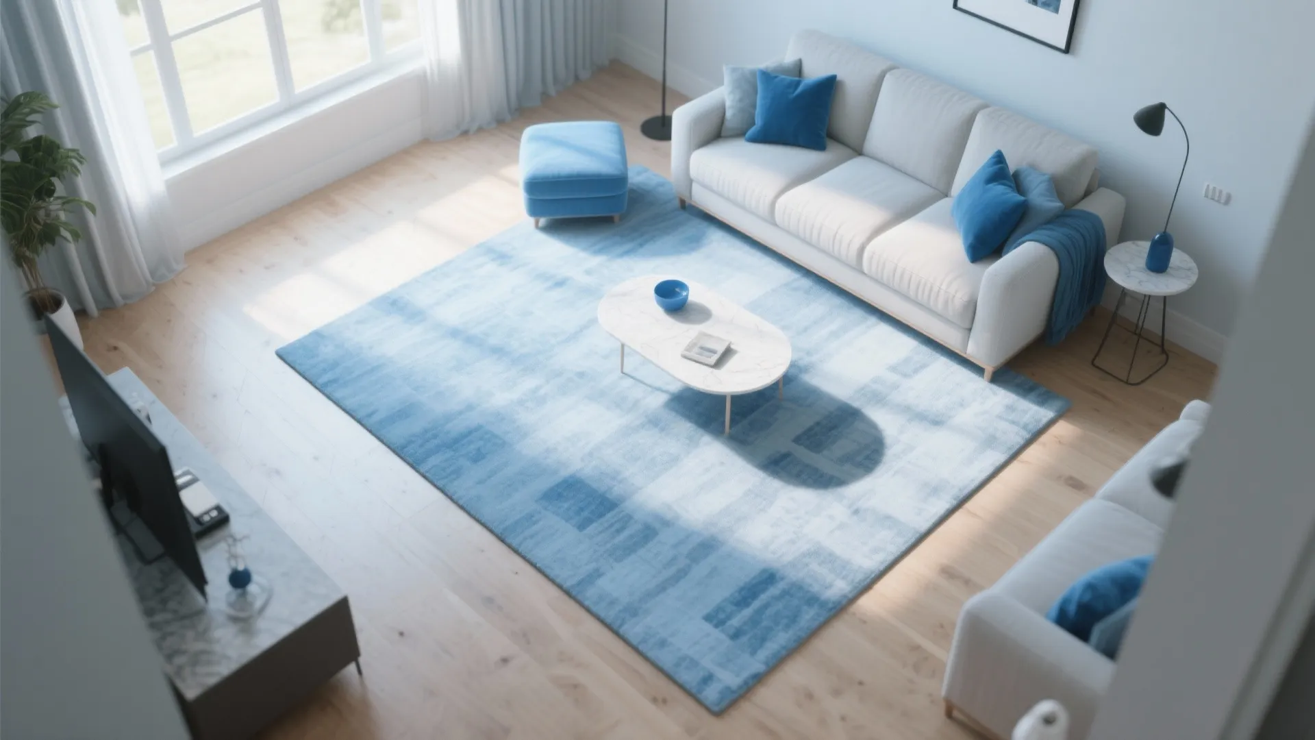 4. Choose blue rugs to expand floor plane
