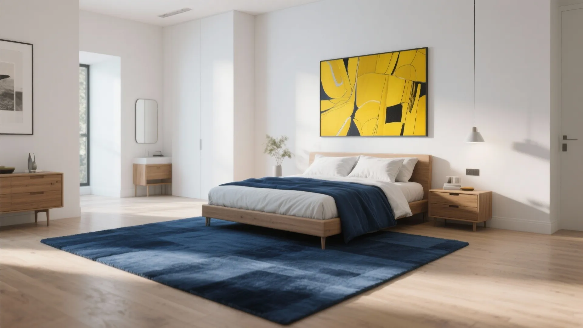 Tip 5: Blue Rugs & Yellow Art