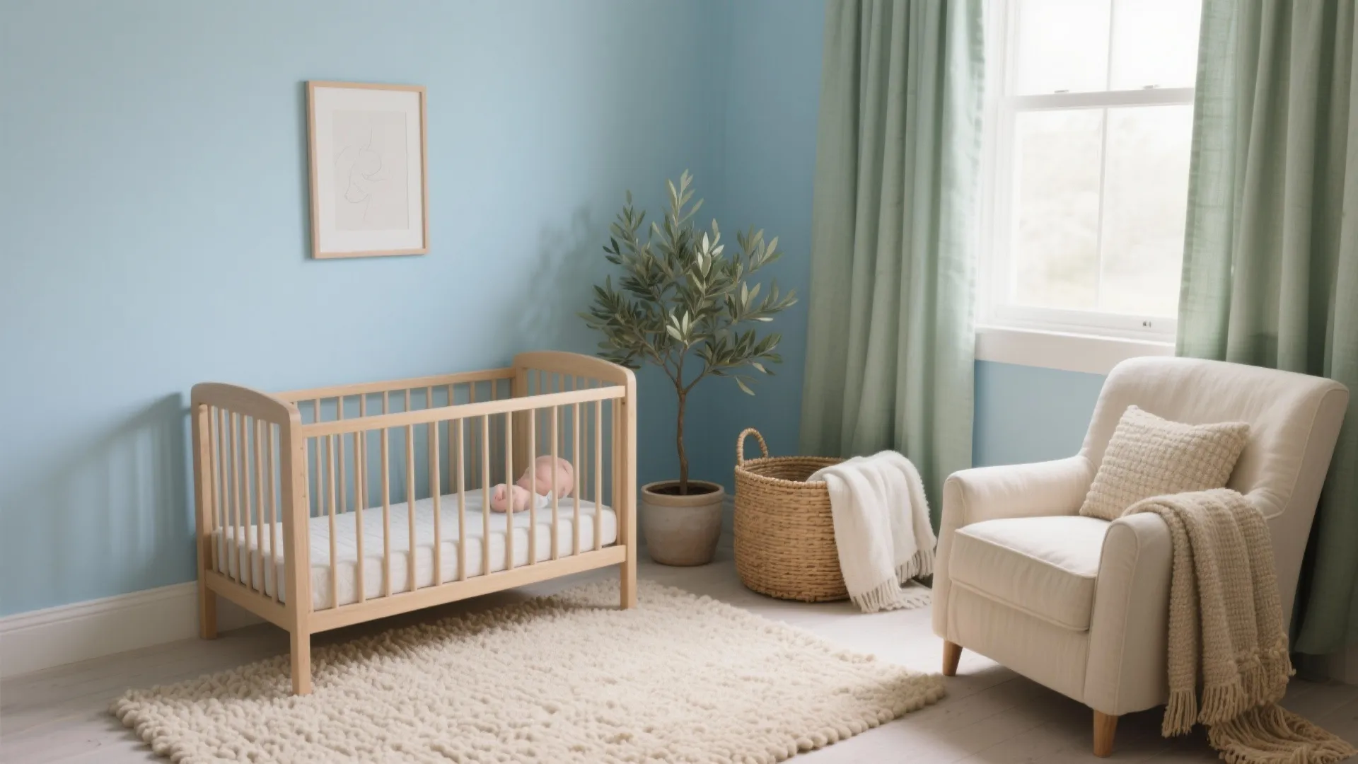 Soft blue–sage palette with layered textures