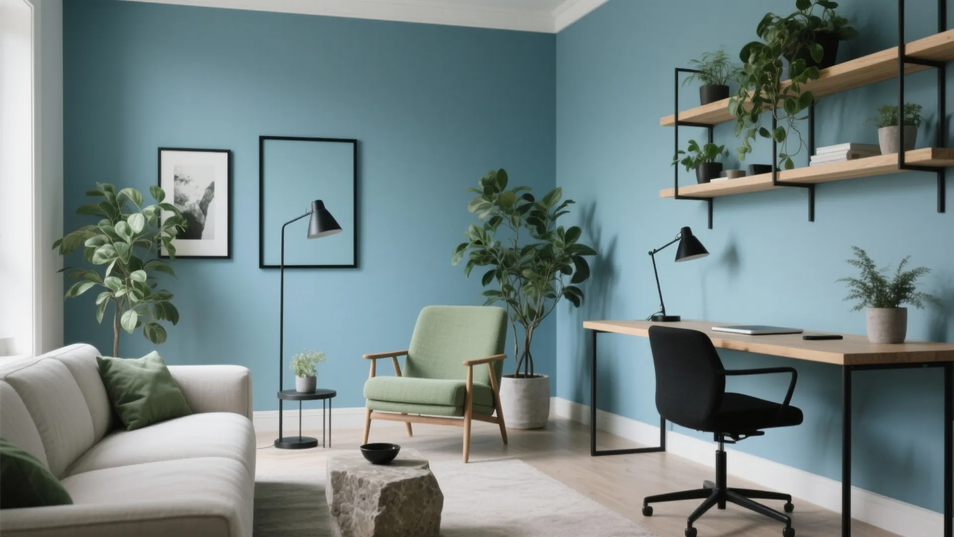 Blue + Sage Green + Matte Black (Modern Biophilic Living)