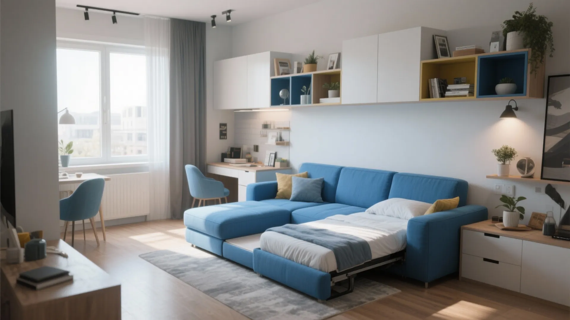 9. Multi-Functional Space with Blue Sectional