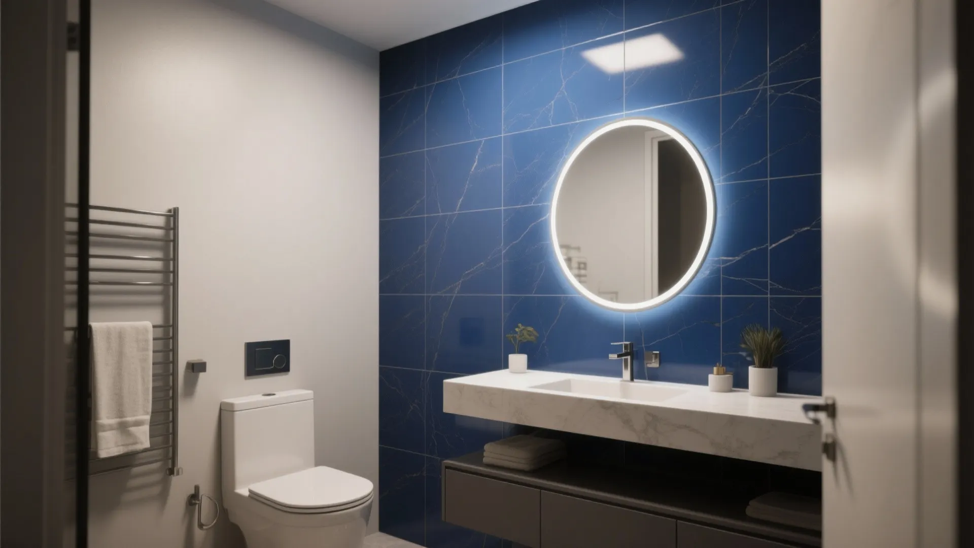 4. Large-Format Blue Slab as Feature Wall