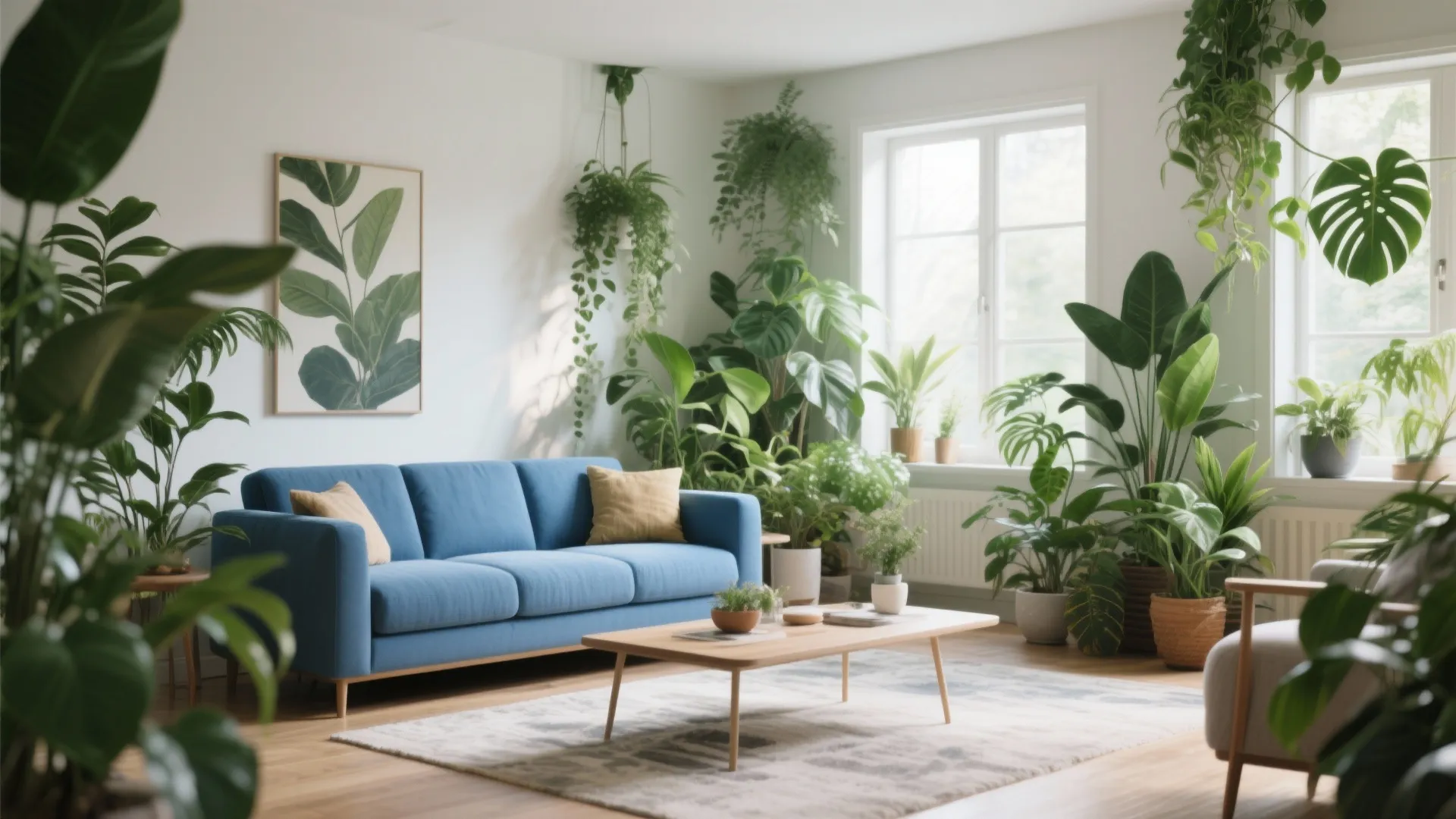 8. Blue Sofa with Greenery