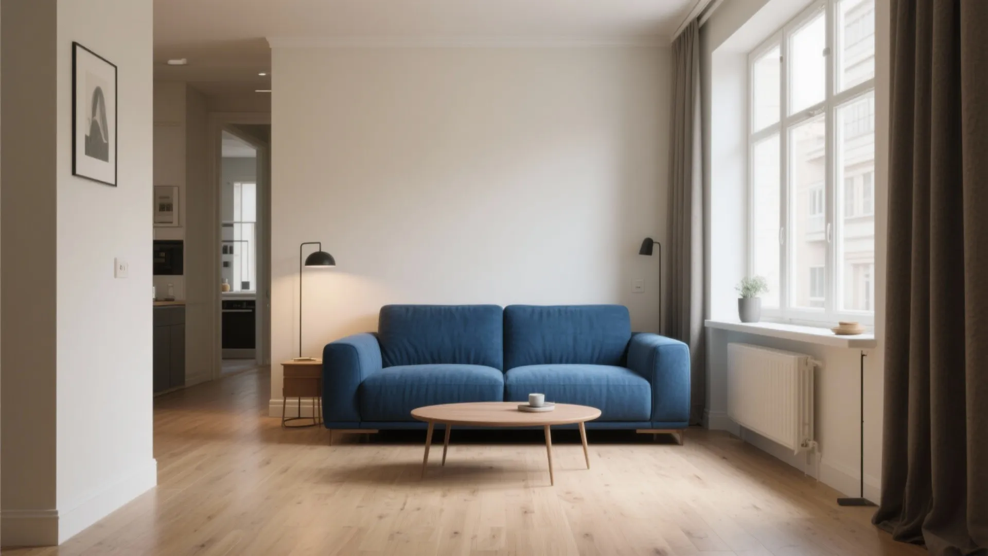 2. Accent Pop: Neutral Base with a Blue Statement Sofa