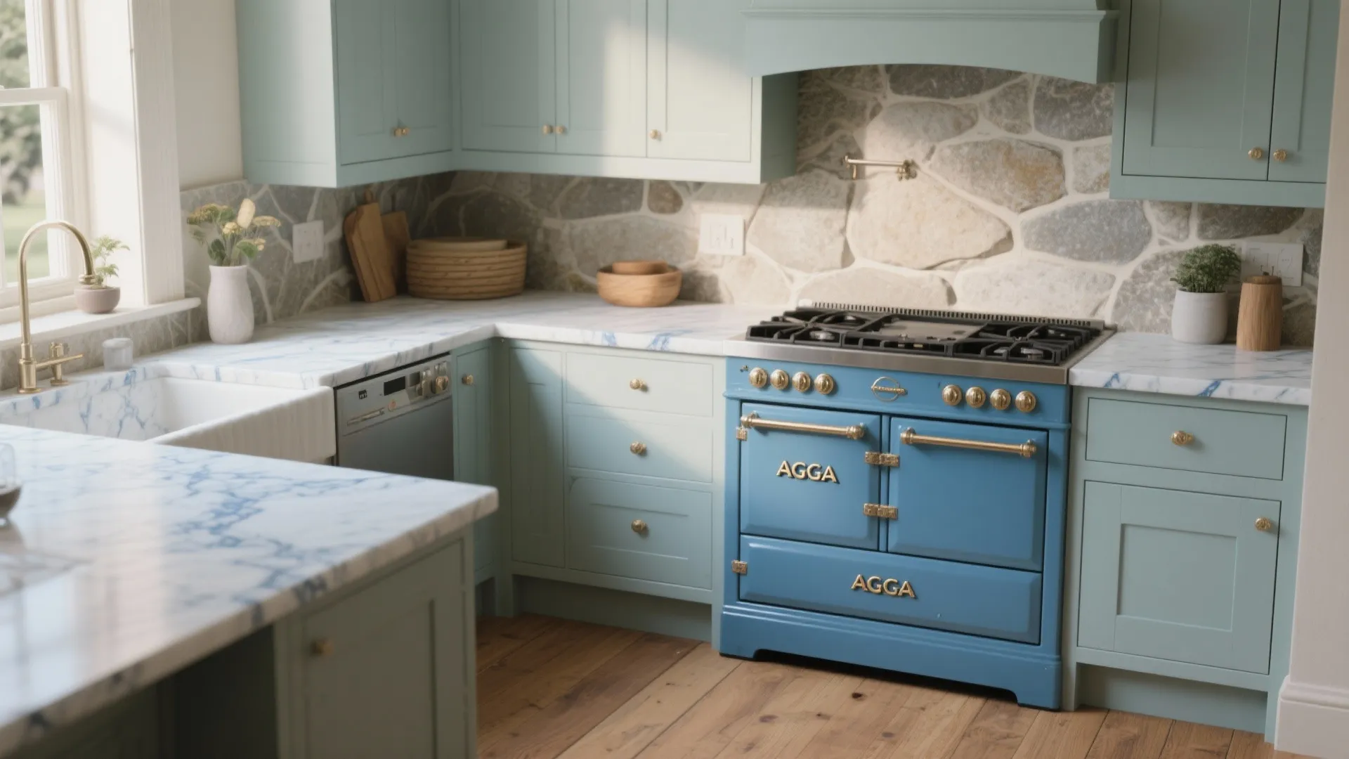 Idea 4: Blue and Natural Stone Mix