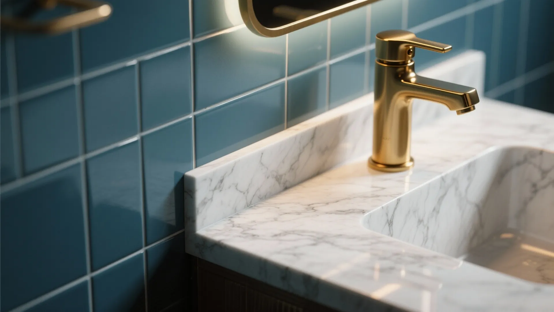 5. Mixed Materials: Blue Tile with Natural Stone