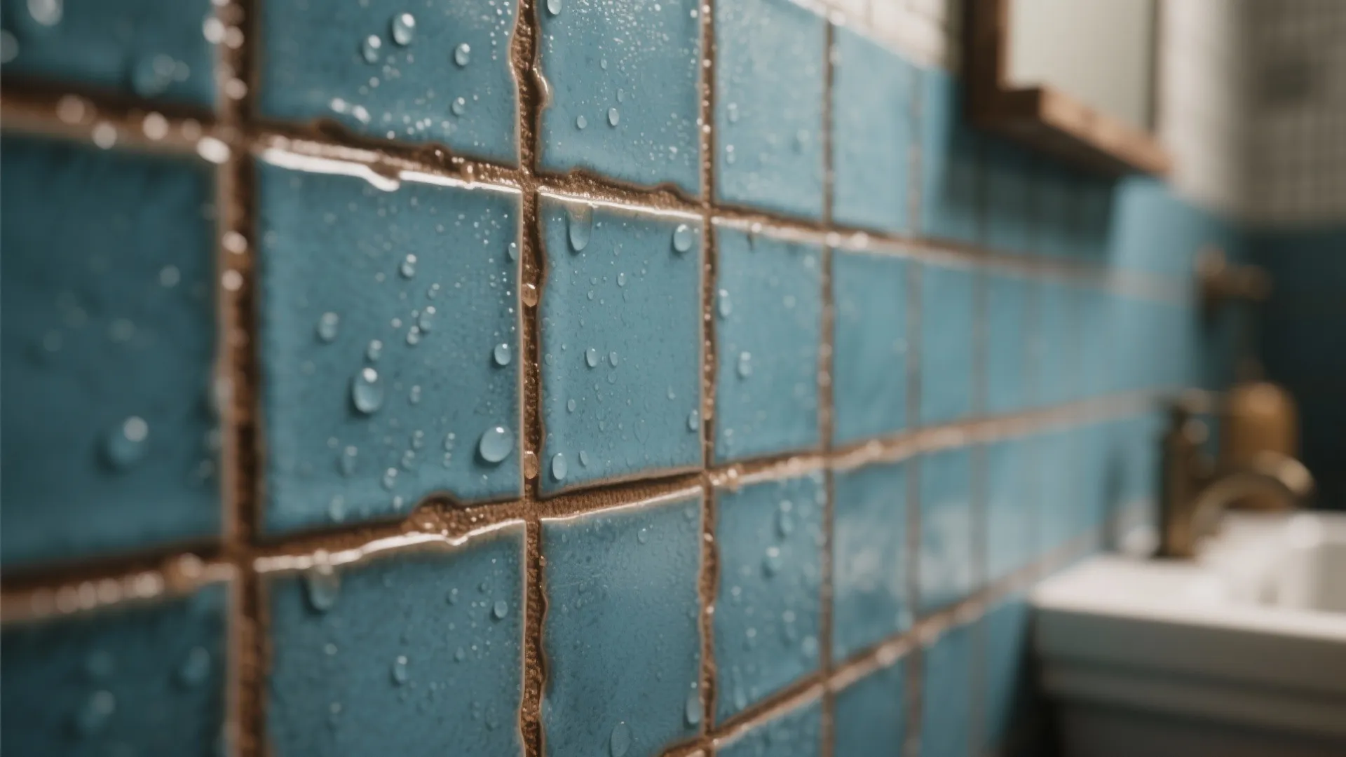 2. Blue subway tile with brown grout