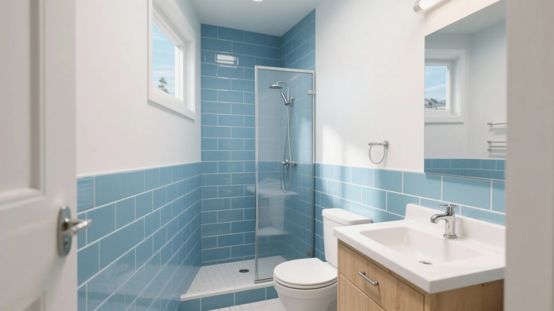 Blue Subway Tiles with Crisp Grout
