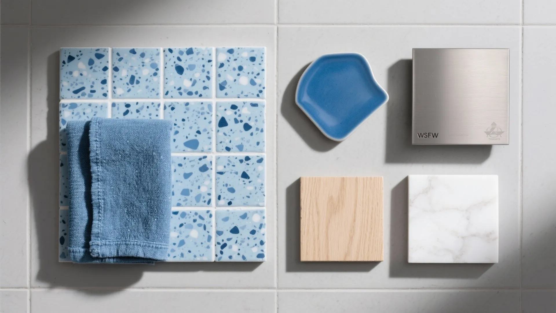 5) Textured Blues: Terrazzo, Linen, and Matte Ceramic