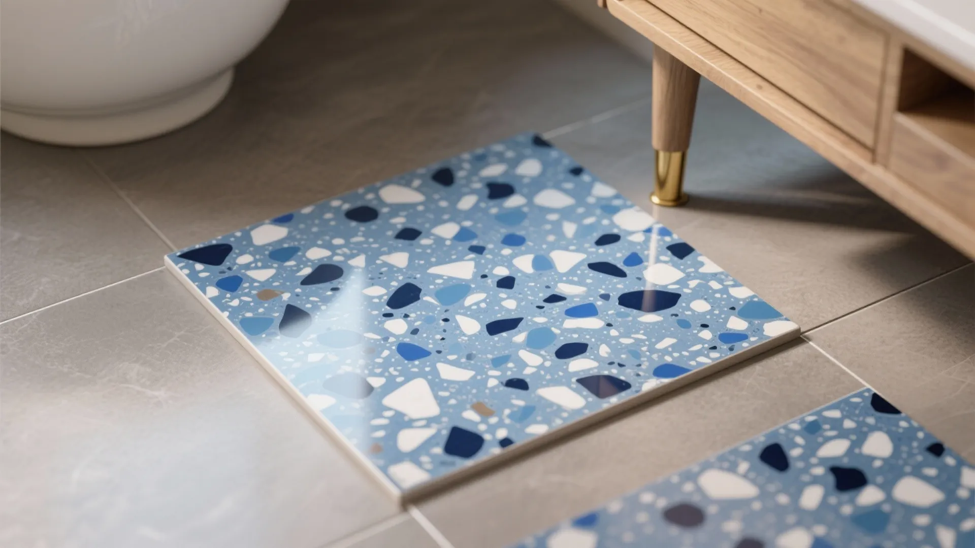Terrazzo-Look Blue Porcelain for Easy Care