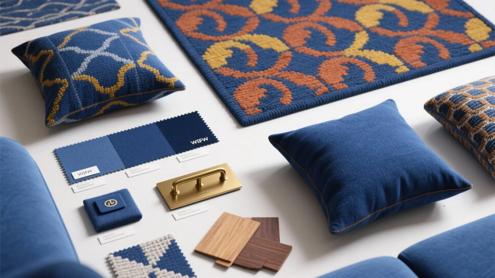 4. Combine Blue Furniture with Patterned Textiles