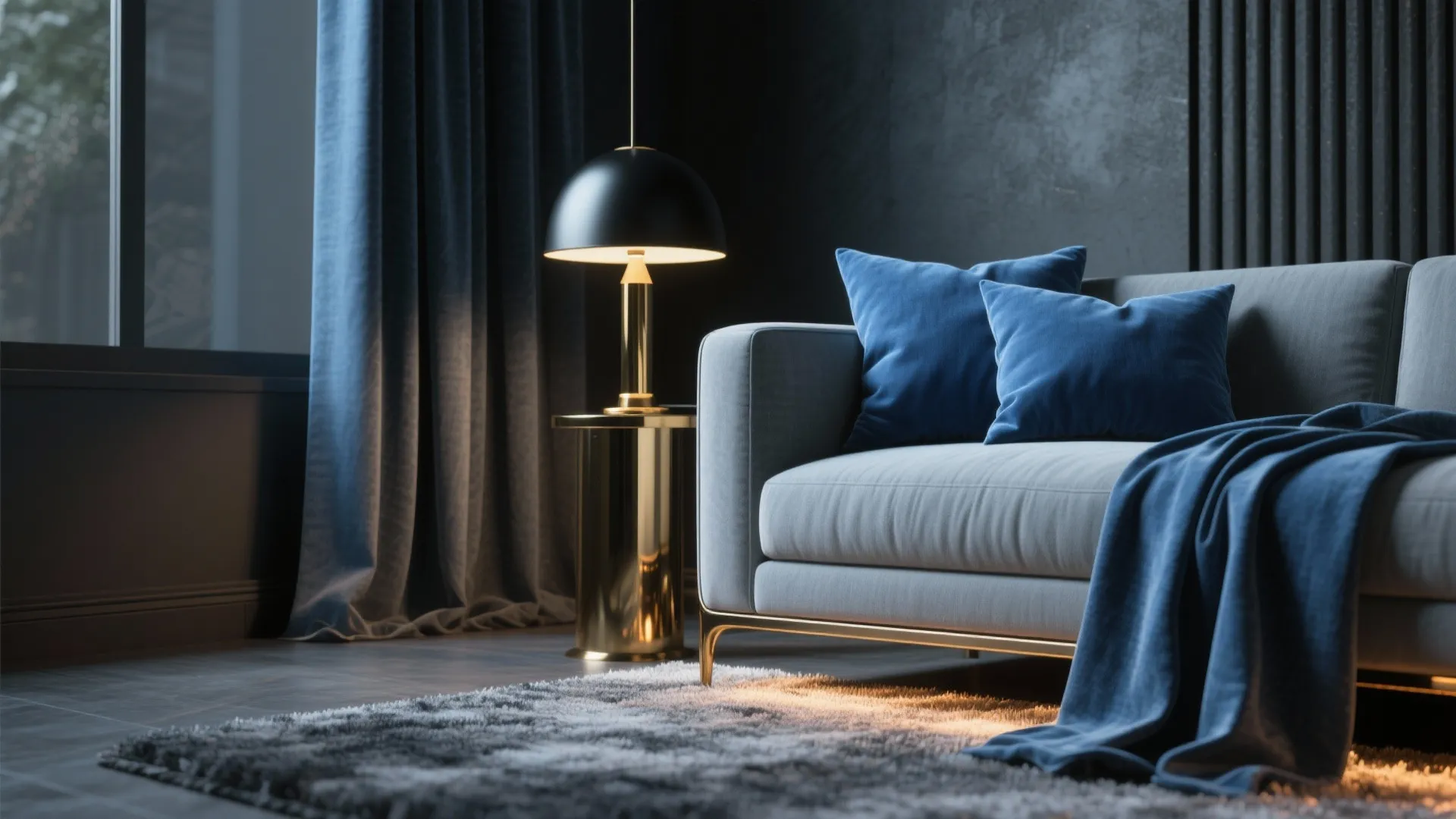 3. Blue Textiles and Metallic Accents