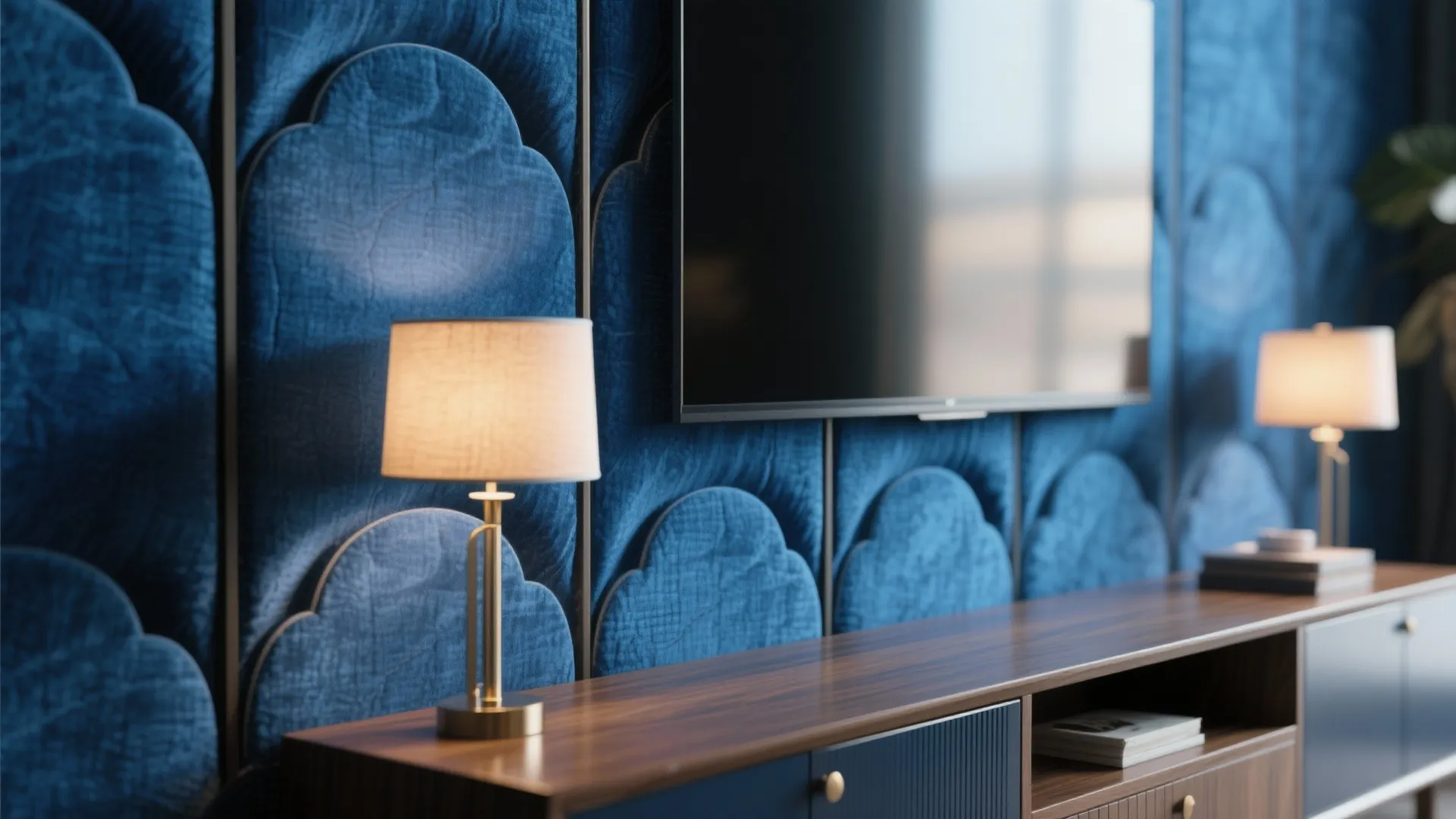 Blue Accent Wall with Textured Panels