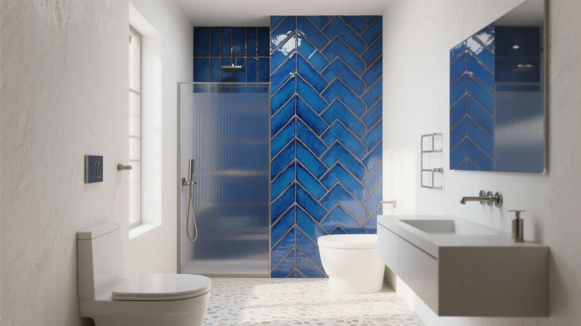 Blue Tile Feature Wall (Zellige, Subway, or Mosaic)