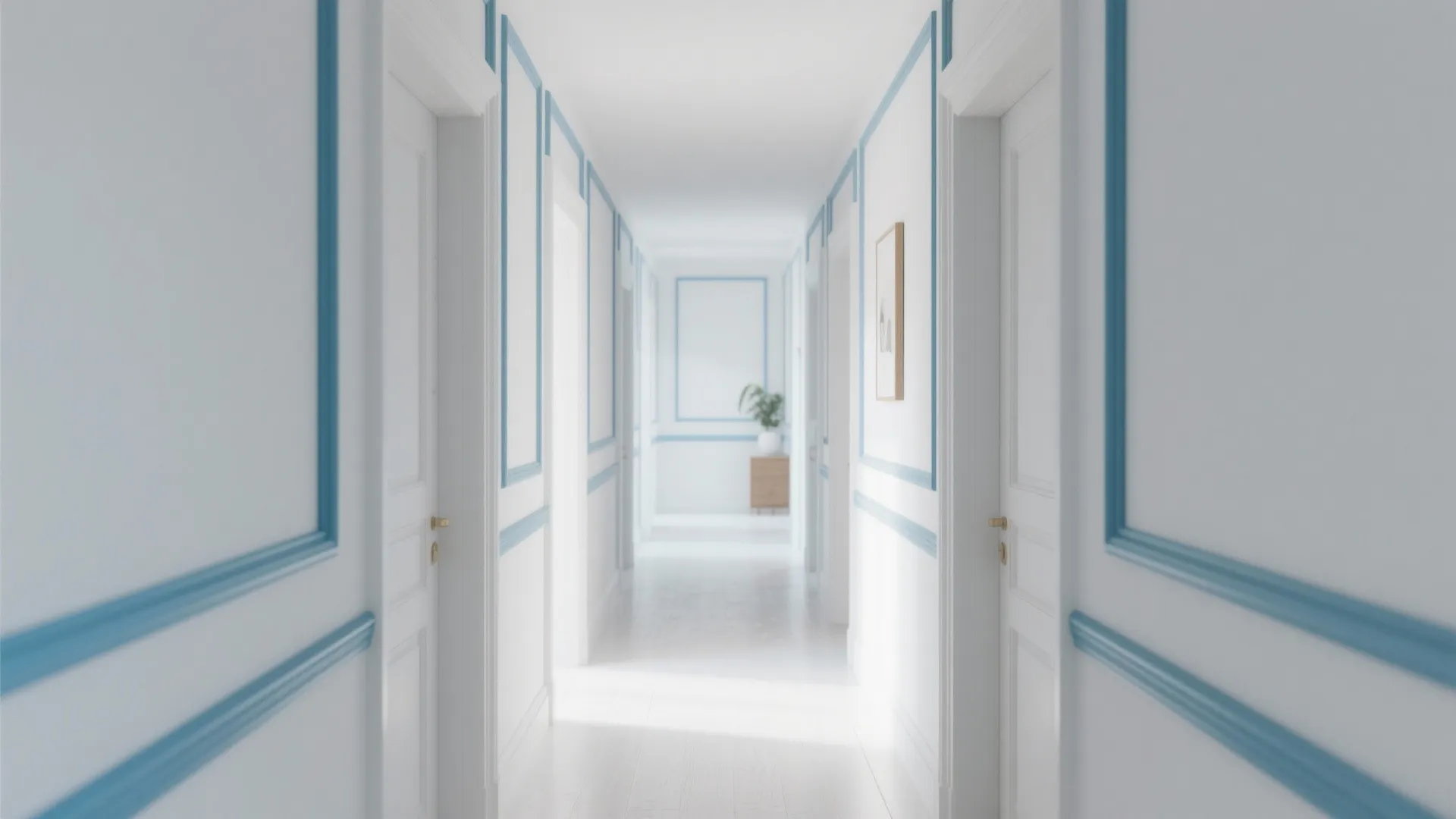 3. Blue Trim on White Walls
