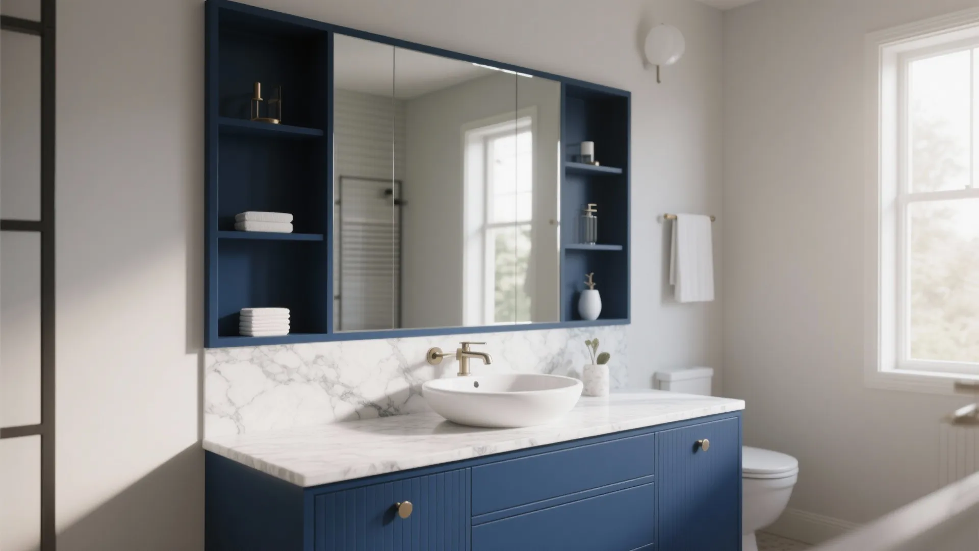 2. Deep Blue and Marble Countertop