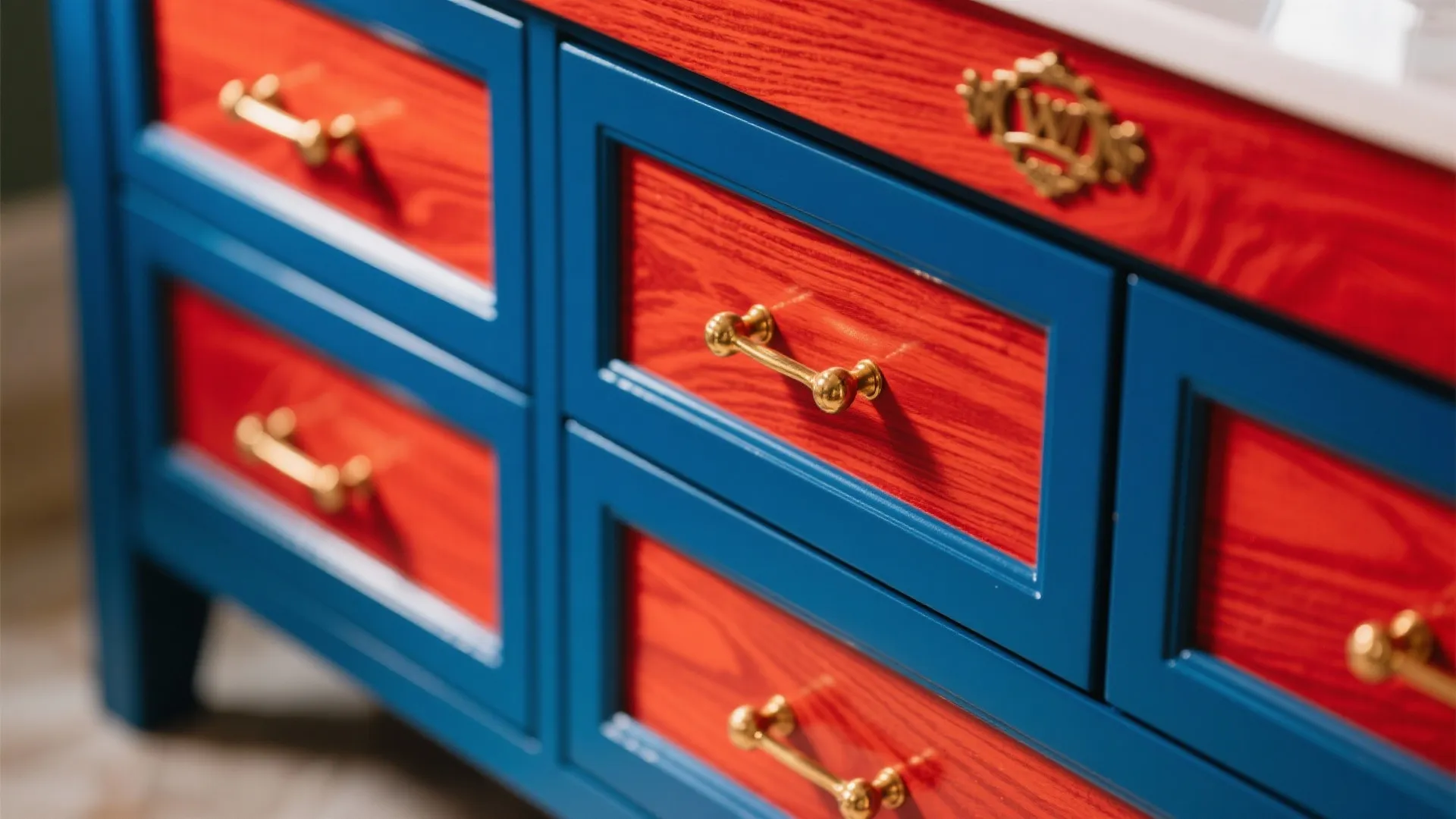 Tip 4: Blue Vanity with Red Hardware