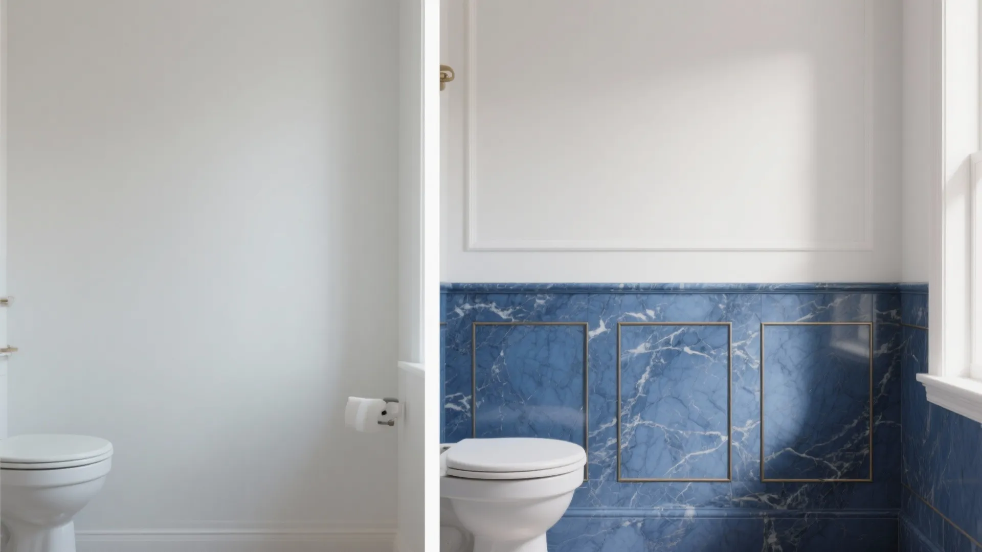 Half‑Height Blue Marble Wainscoting + Painted Walls