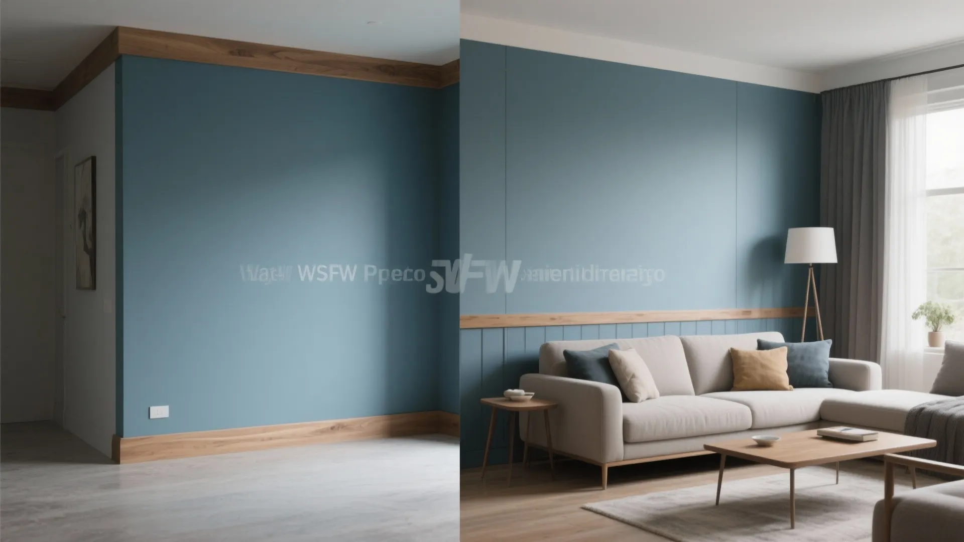 9. Blue Feature Wall with Oak Trim