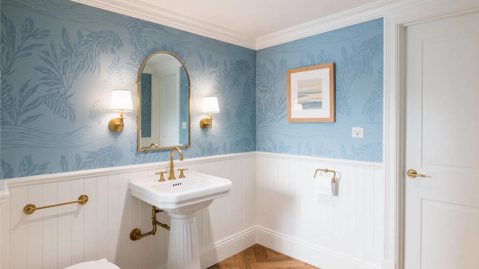 4) Moisture-Safe Blue Wallpaper or Mural